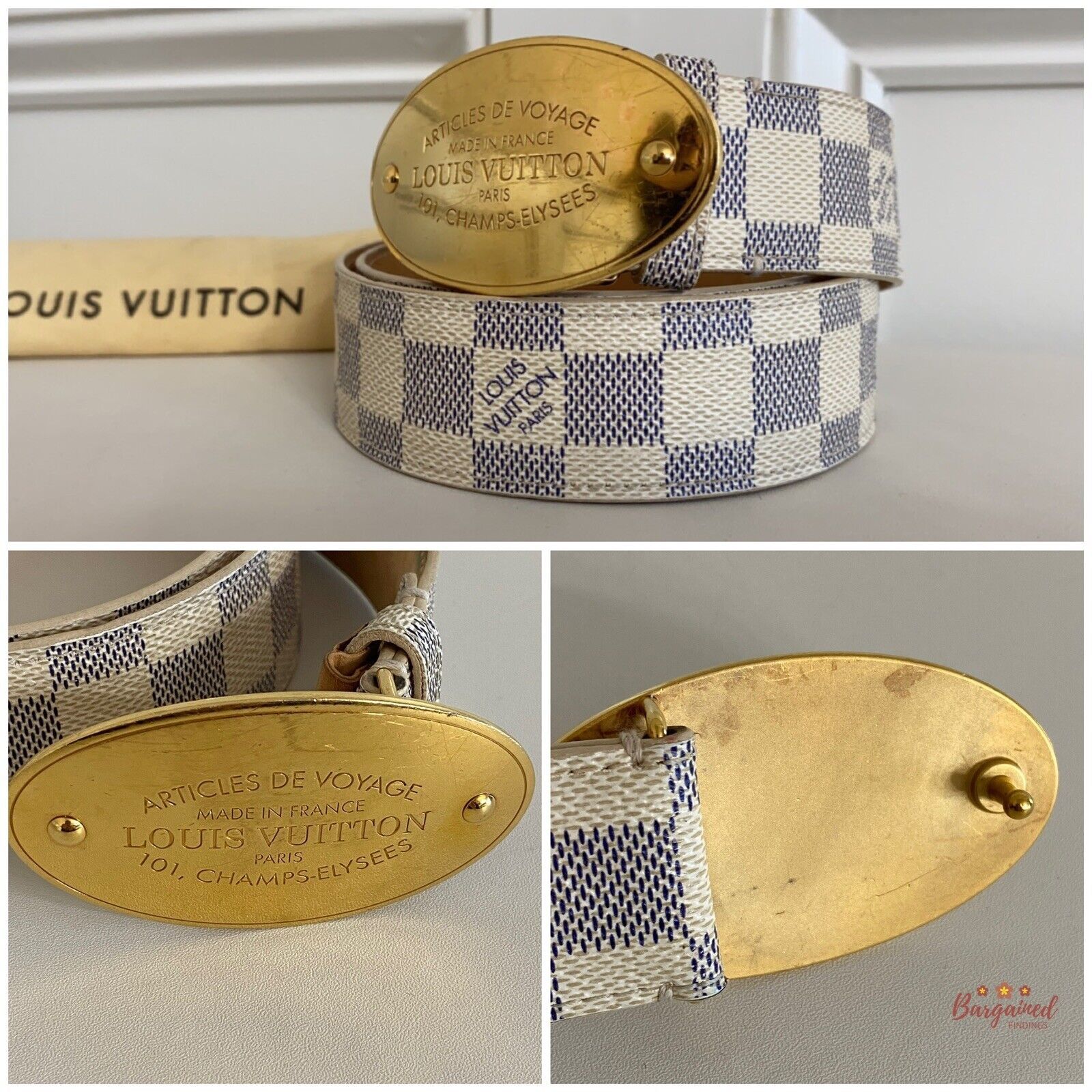 Louis Vuitton Louis Vuitton Damier Azur Canvas Leather Voyage Belt Size ONE SIZE - 2 Thumbnail