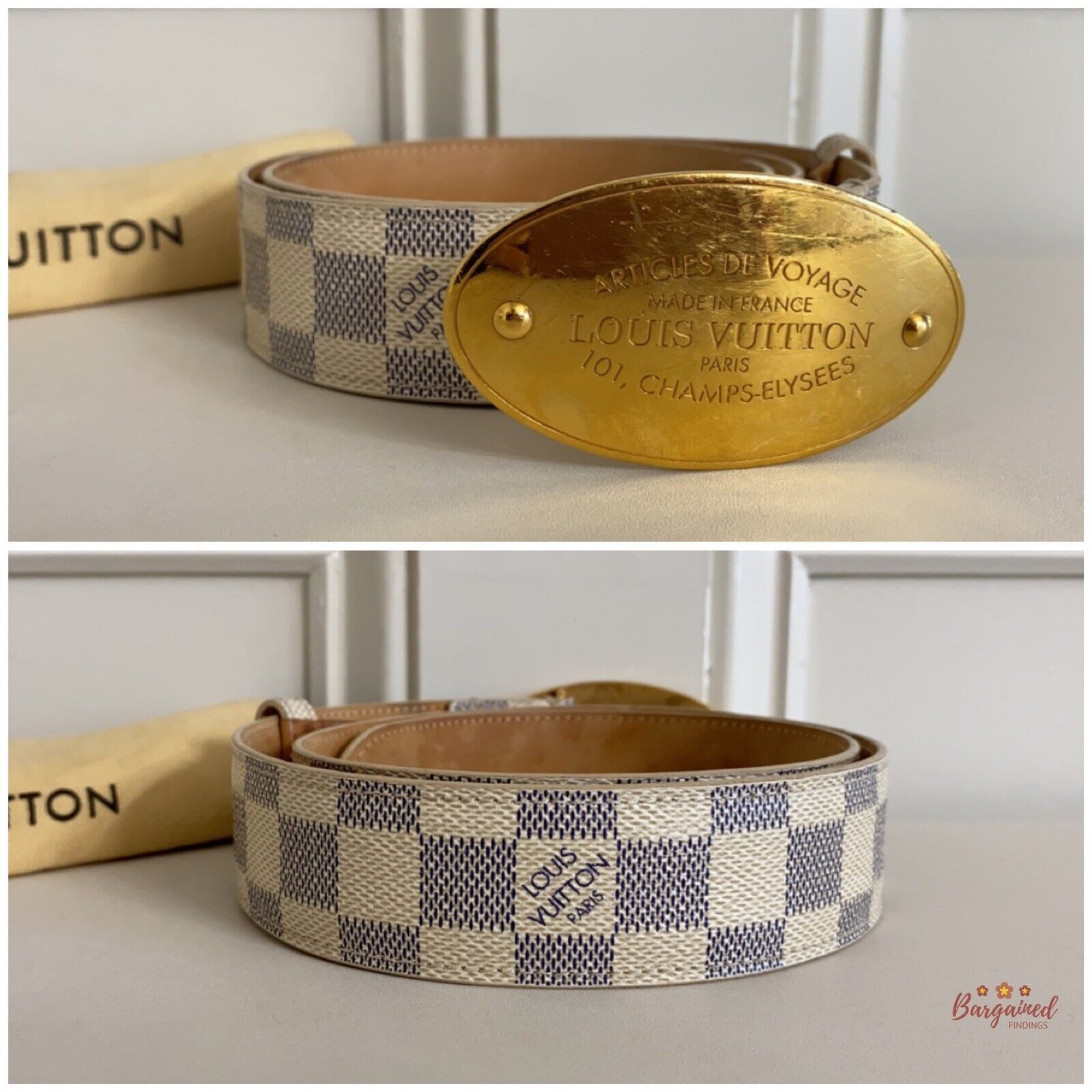 Louis Vuitton Louis Vuitton Damier Azur Canvas Leather Voyage Belt Size ONE SIZE - 3 Thumbnail