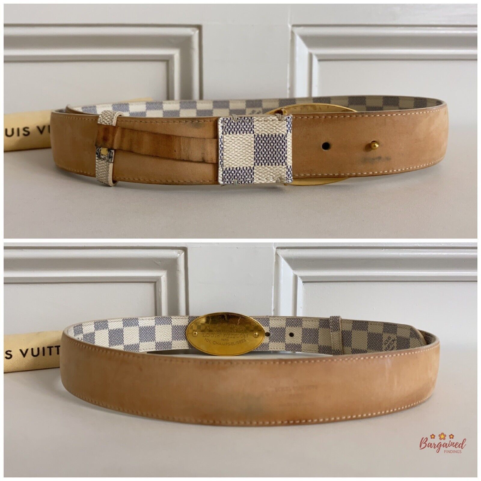Louis Vuitton Louis Vuitton Damier Azur Canvas Leather Voyage Belt Size ONE SIZE - 5 Thumbnail