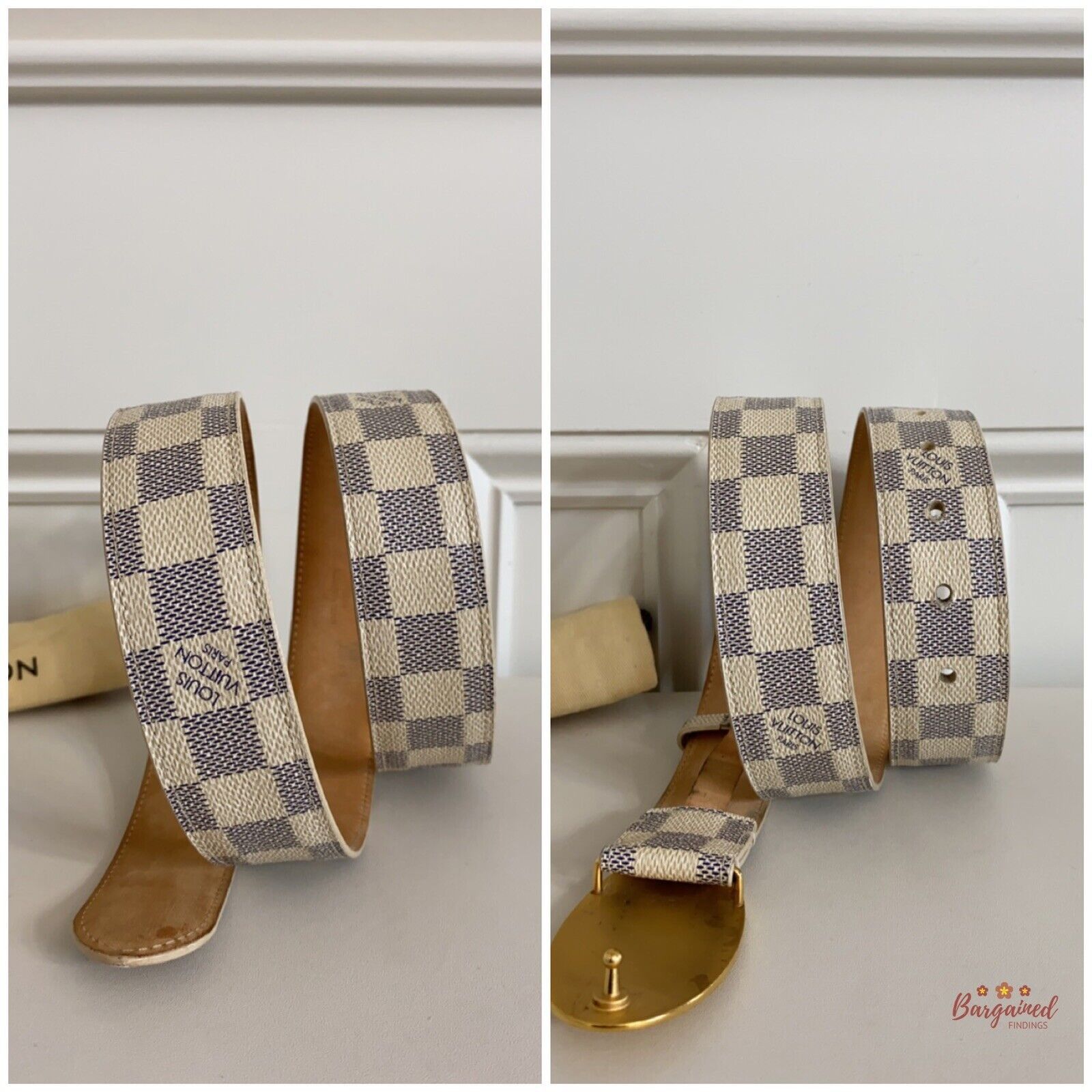 Louis Vuitton Louis Vuitton Damier Azur Canvas Leather Voyage Belt Size ONE SIZE - 7 Thumbnail