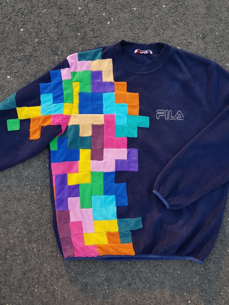 Fila 🖤Unique FILA vintage fleece handmade Tetris sweatshirt Size US XL / EU 56 / 4 - 3 Thumbnail