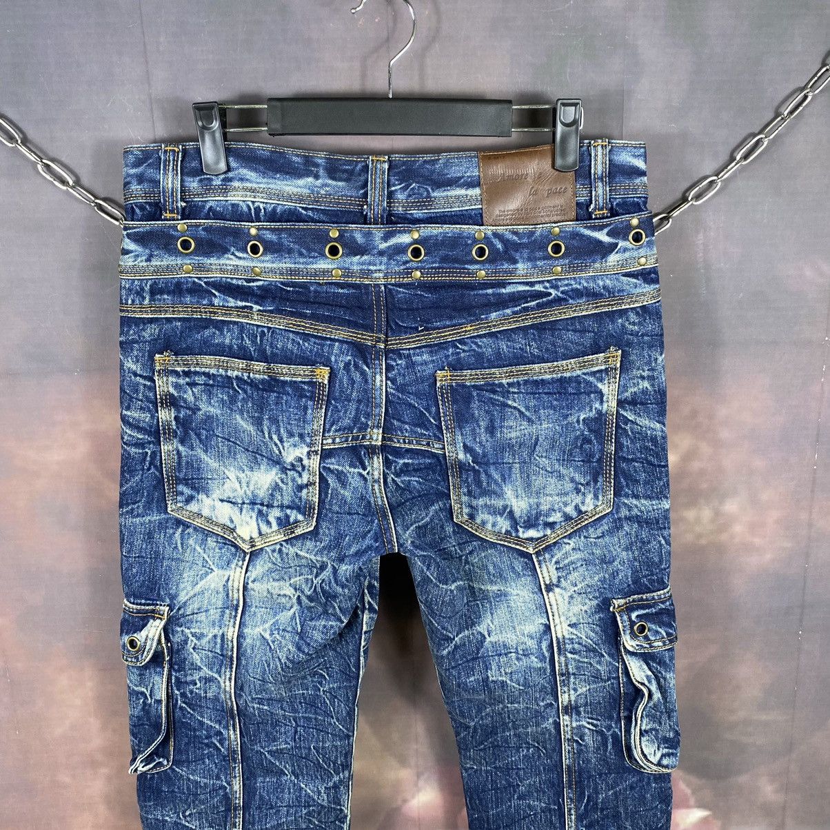 If Six Was Nine × Japanese Brand Rare🔥Vintage Amore HoneyComb Double Waist Cargo Denim Jeans Size US 32 / EU 48 - 6 Thumbnail