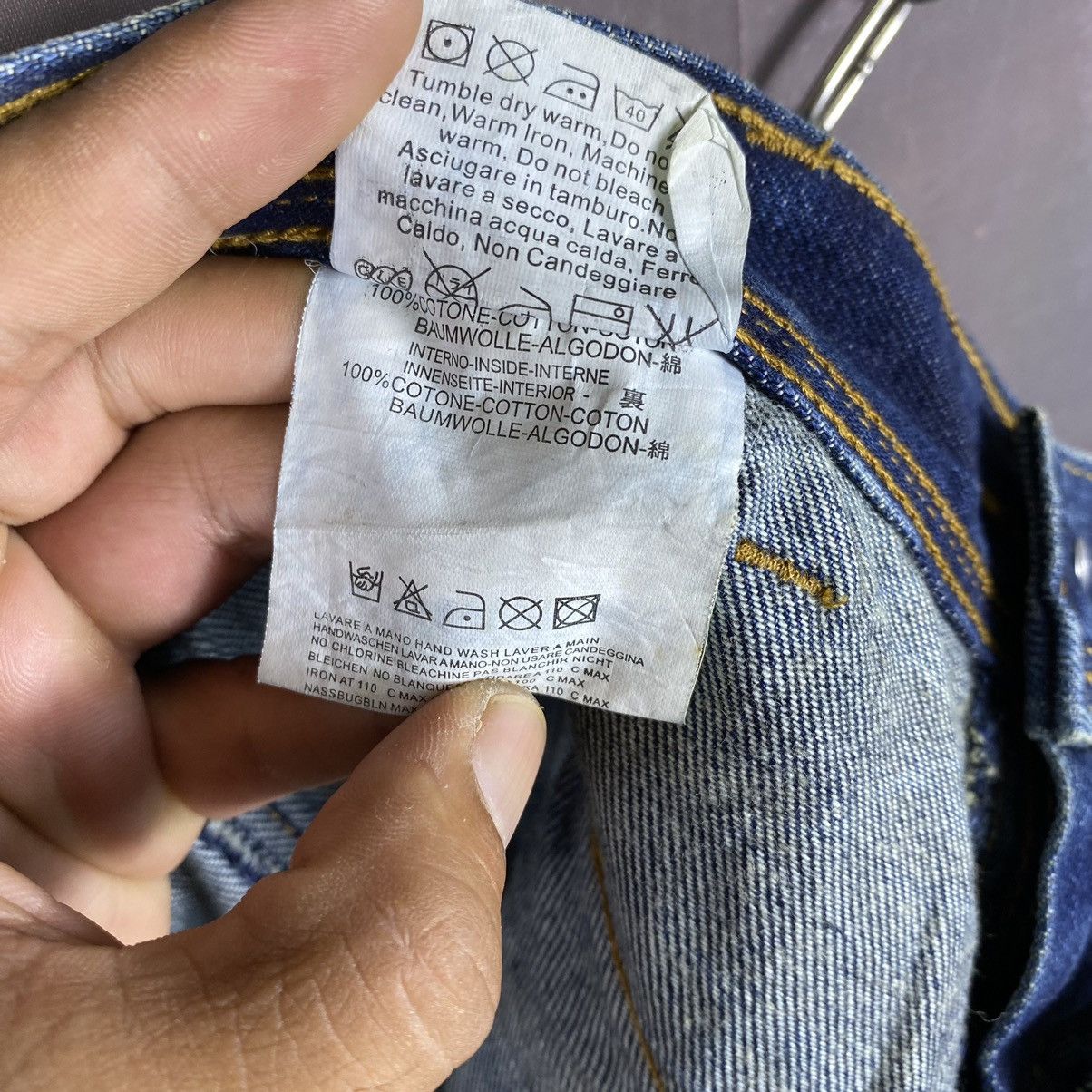 If Six Was Nine × Japanese Brand Rare🔥Vintage Amore HoneyComb Double Waist Cargo Denim Jeans Size US 32 / EU 48 - 10 Thumbnail