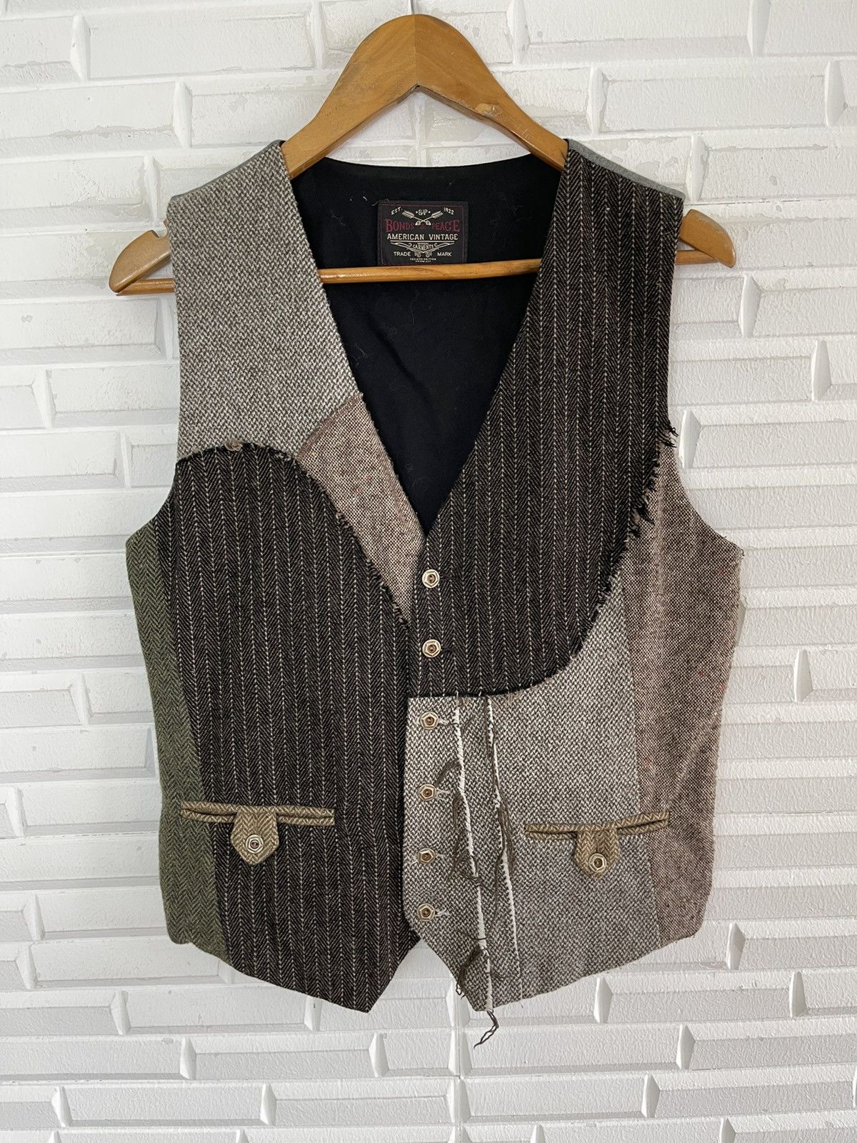 Vintage 🔥Iconic Kapital Design PATCHWORKS Vest Tweed American Size US M / EU 48-50 / 2 - 1 Thumbnail