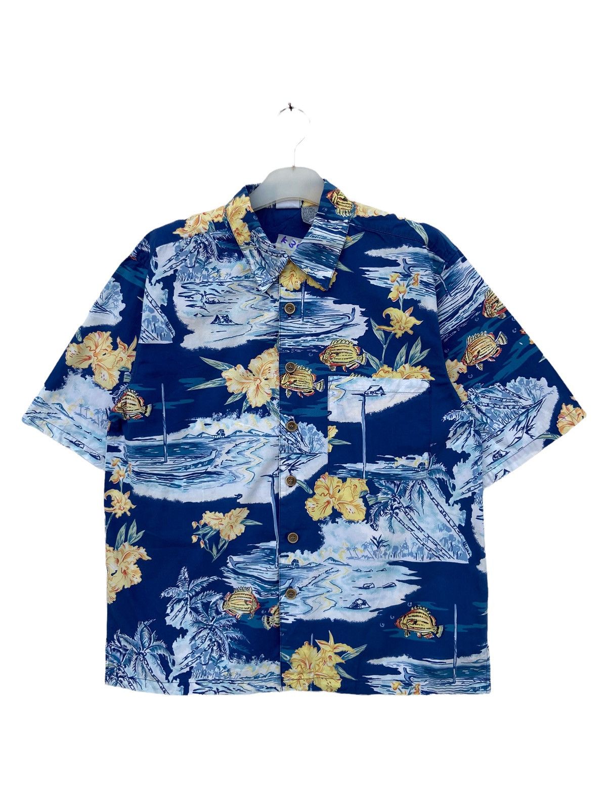 image of Ocean Pacific Hawaiian Shirt in Blue, Men's (Size Medium)