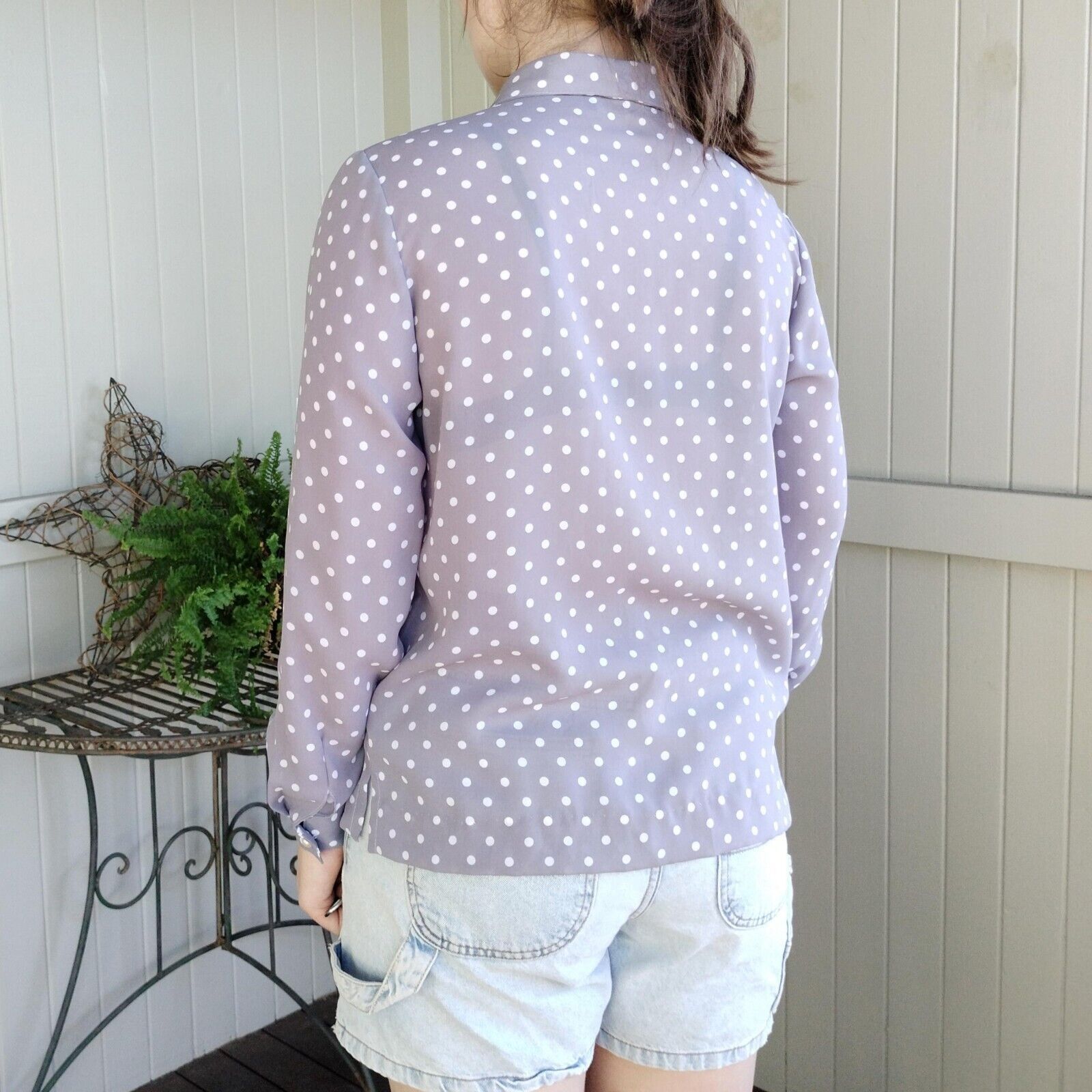Designer × Man Made In Australia × Vintage Vintage 80s Blouse Polka Dot Button Up Bishop Sleeve Size M / US 6-8 / IT 42-44 - 5 Thumbnail
