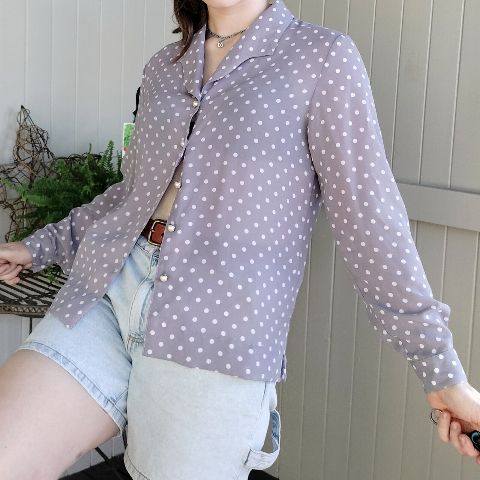 Designer × Man Made In Australia × Vintage Vintage 80s Blouse Polka Dot Button Up Bishop Sleeve Size M / US 6-8 / IT 42-44 - 4 Thumbnail
