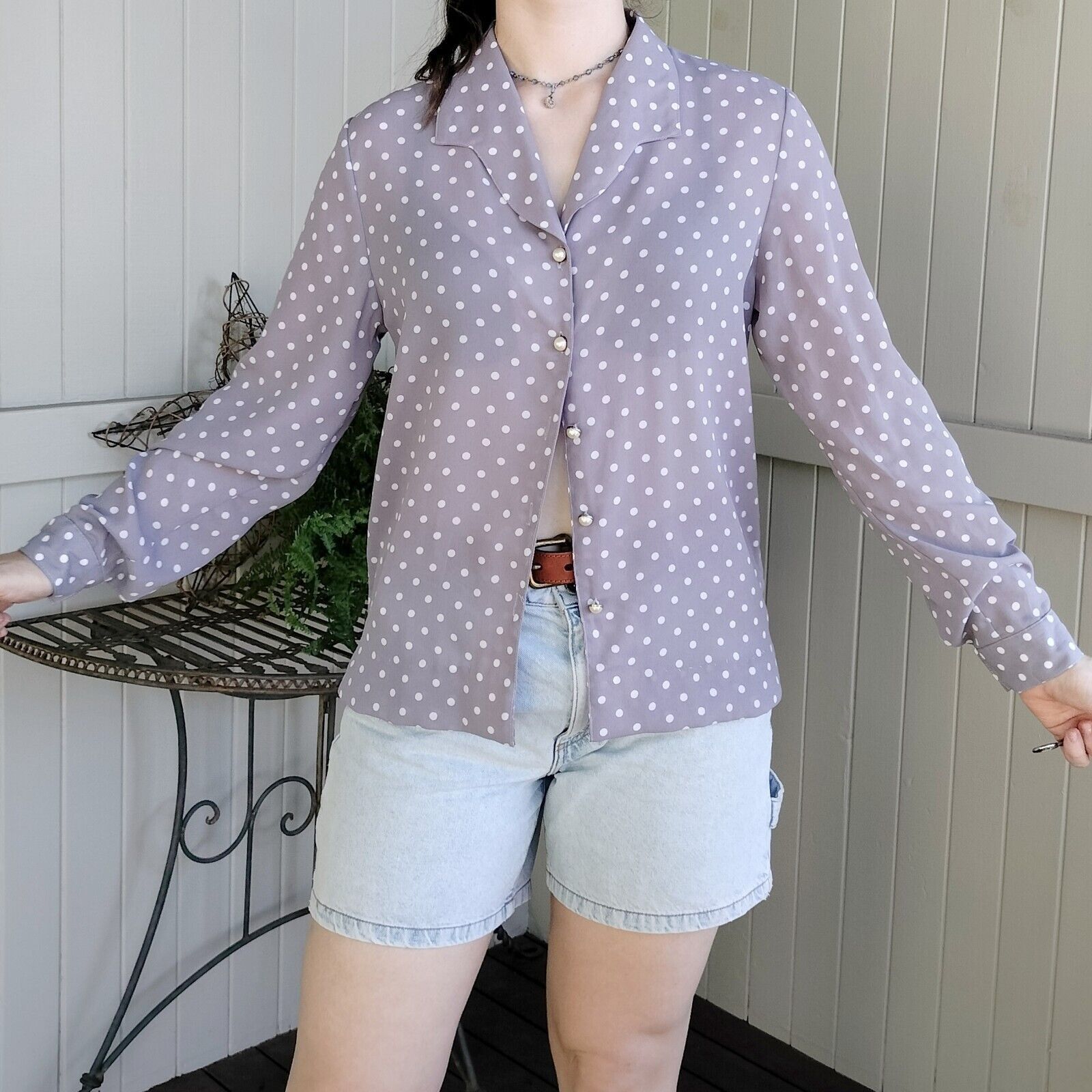 Designer × Man Made In Australia × Vintage Vintage 80s Blouse Polka Dot Button Up Bishop Sleeve Size M / US 6-8 / IT 42-44 - 1 Thumbnail