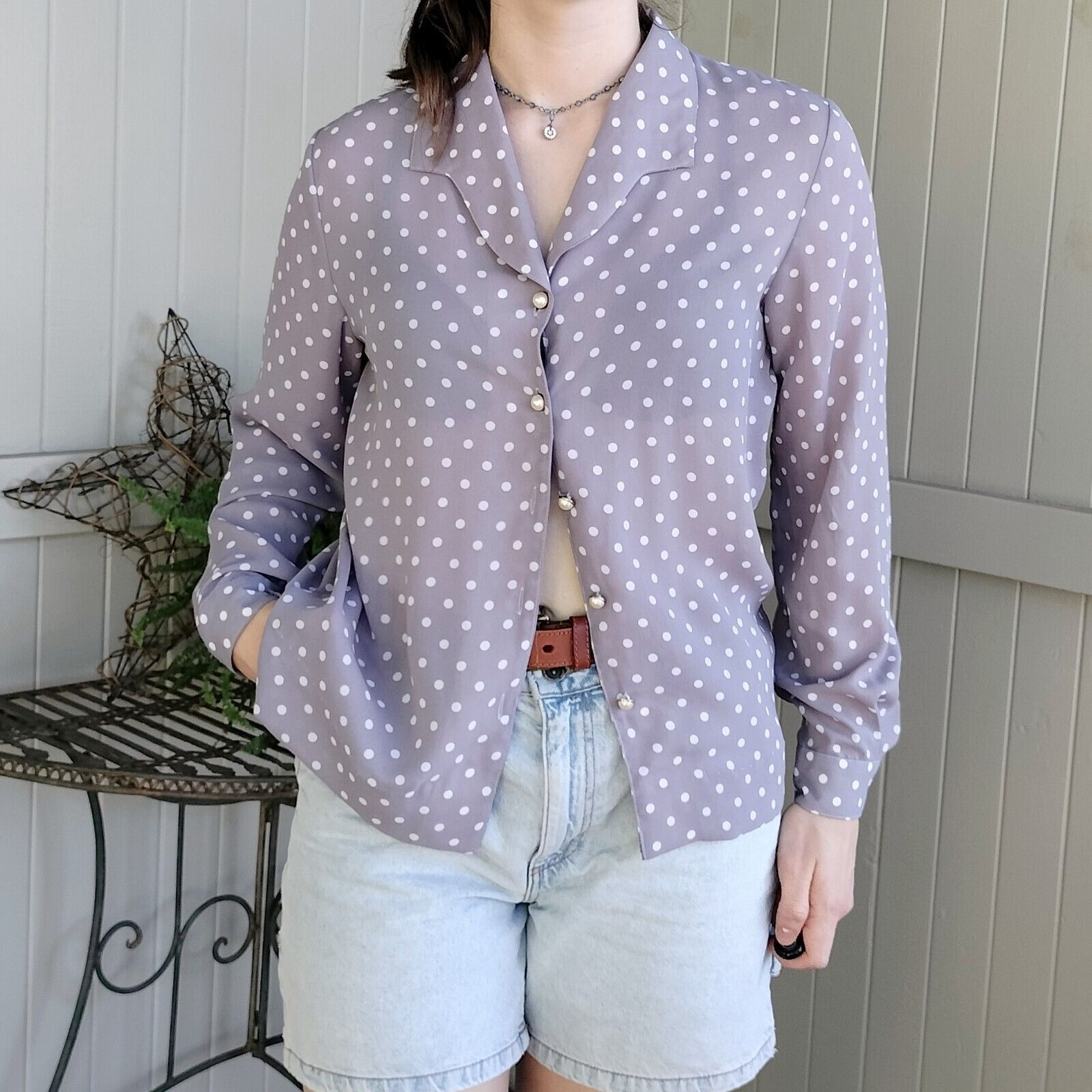 Designer × Man Made In Australia × Vintage Vintage 80s Blouse Polka Dot Button Up Bishop Sleeve Size M / US 6-8 / IT 42-44 - 3 Thumbnail