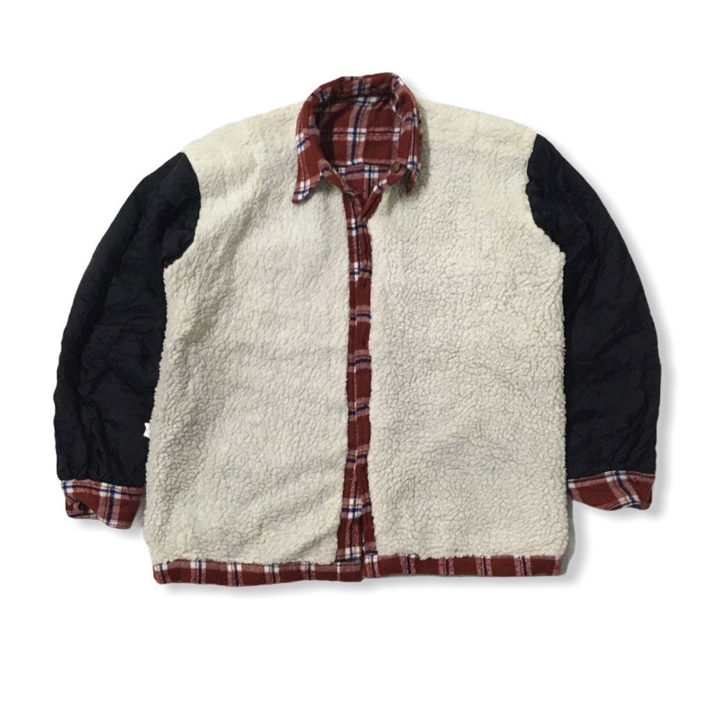 Vintage 🔥Bright Light Button Check Jacket Fleece Sherpa Inside Size US L / EU 52-54 / 3 - 6 Thumbnail