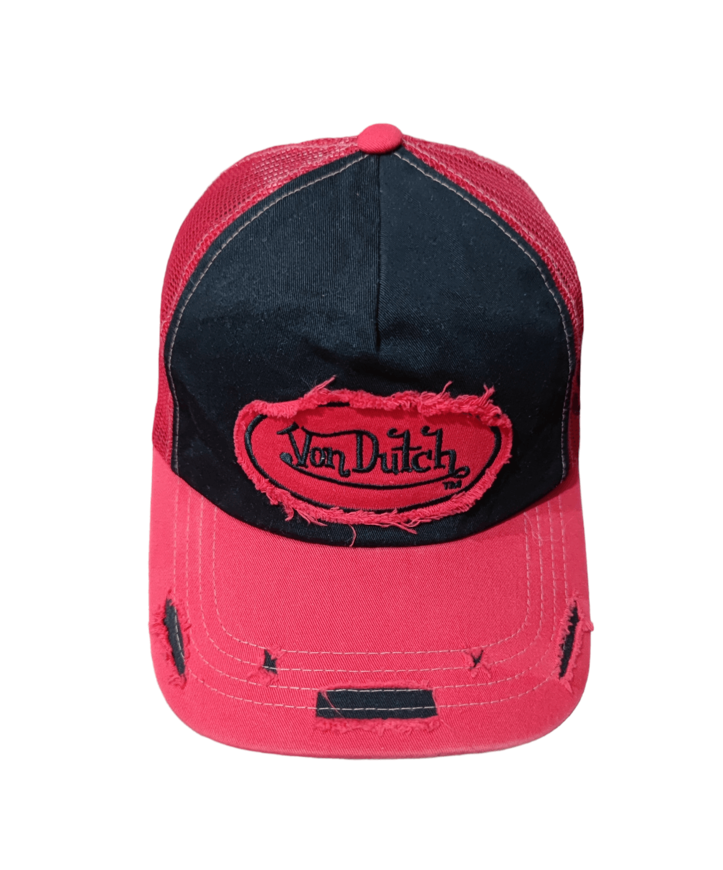 Von Dutch Vondutch Trucker Black Red Distresed Hat Cap Size ONE SIZE - 1 Thumbnail