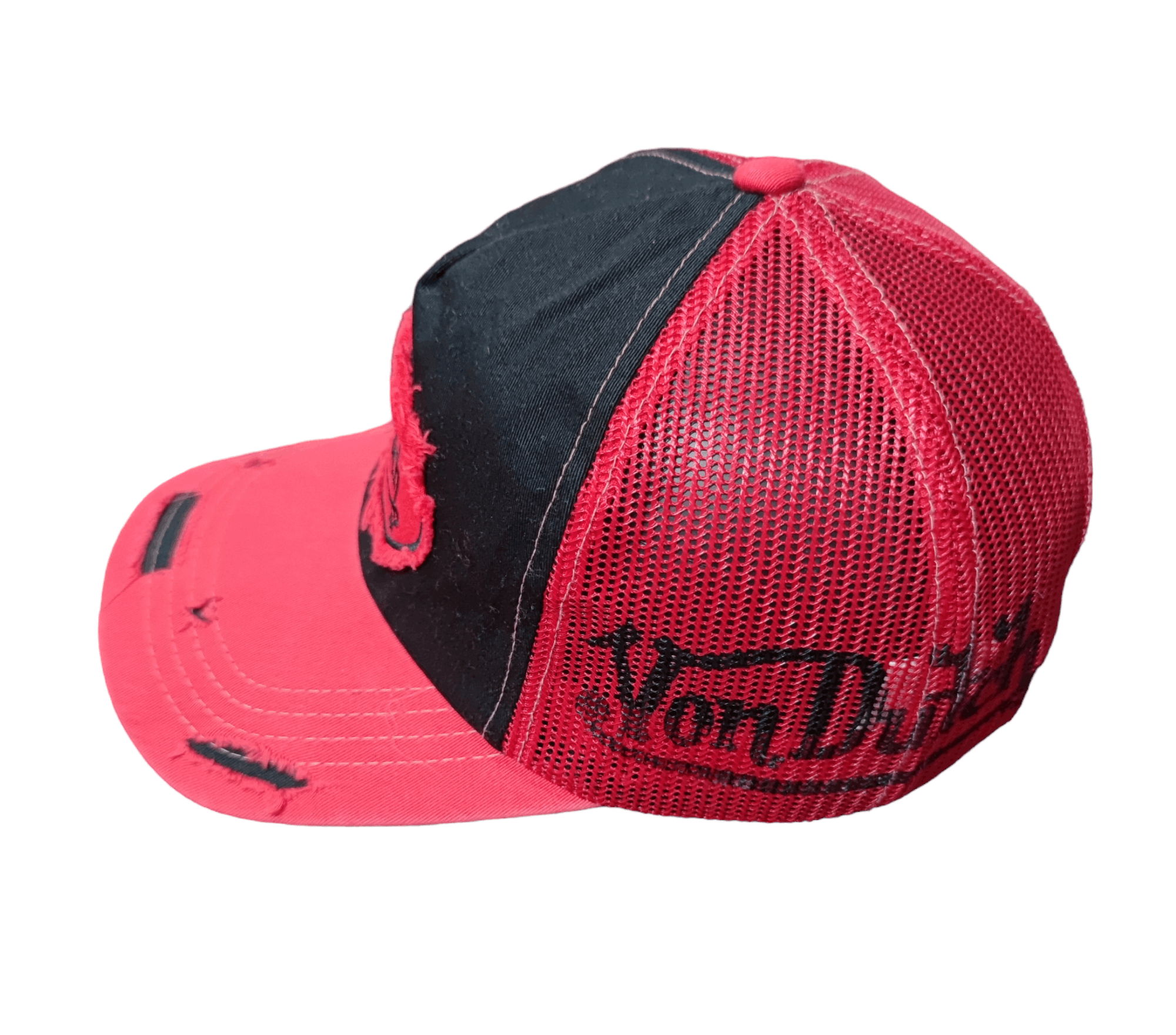 Von Dutch Vondutch Trucker Black Red Distresed Hat Cap Size ONE SIZE - 2 Thumbnail