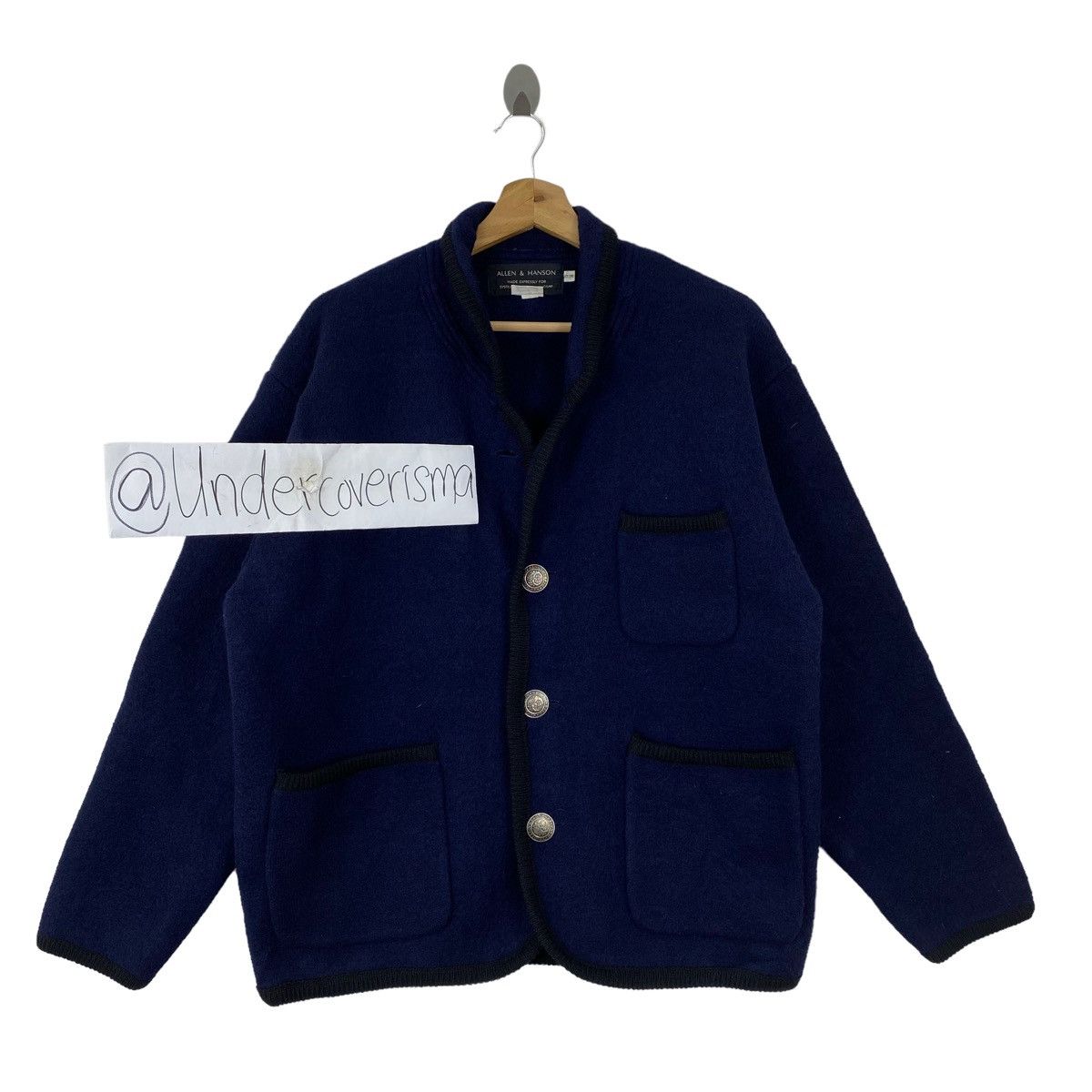 Vintage ALLEN & HANSON Multi Pocket Button Up Wool Navy Sweatshirt Size US L / EU 52-54 / 3 - 1 Thumbnail
