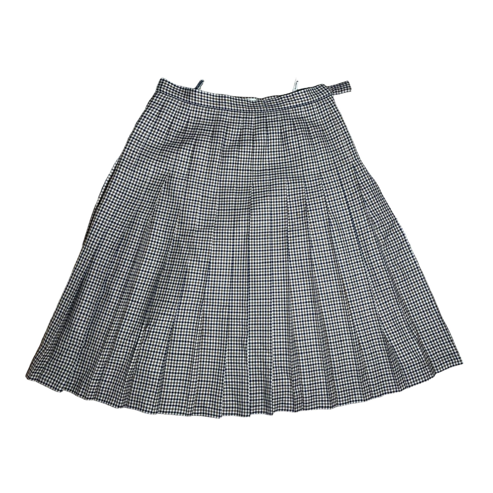 Aquascutum houndstooth beige brown midi skirt vintage casual
