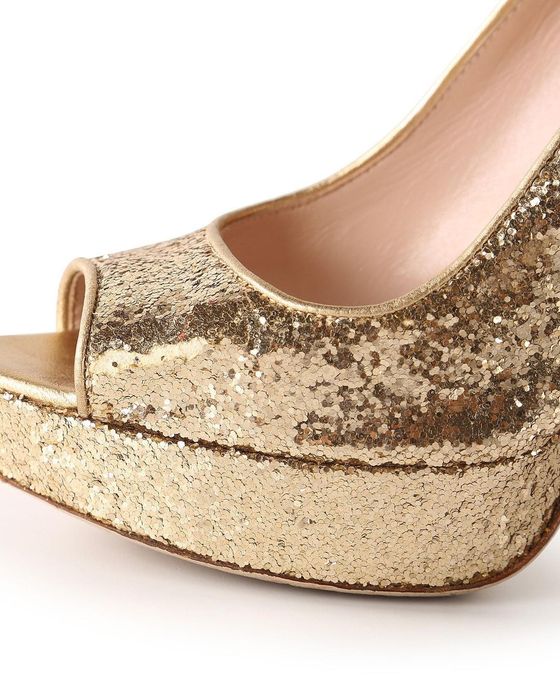 Miu Miu Miu Miu Gold Glitter Platform Peep Toe Pumps | Grailed