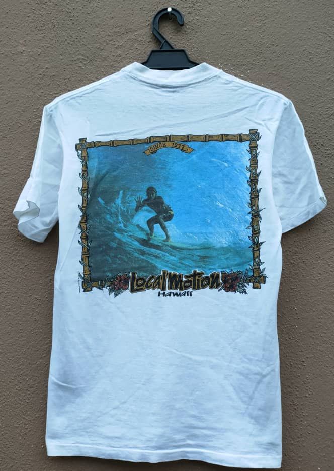 image of Hawaiian Shirt x Surf Style Vintage Single Stitch Local Motion Surf Tee in White, Men's (Size XS)