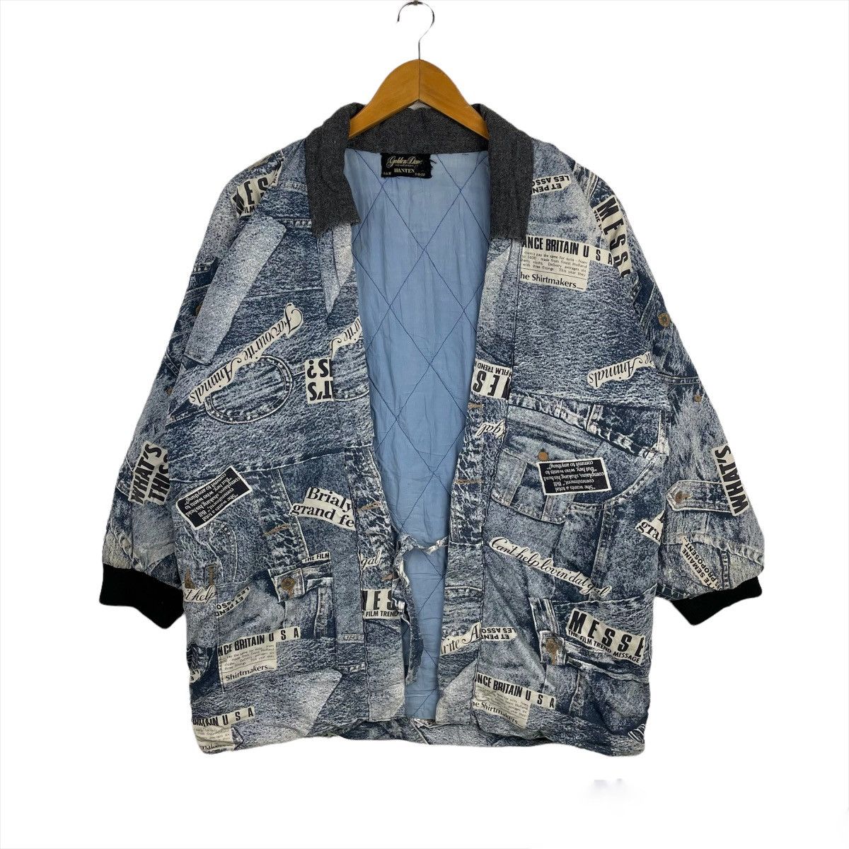 Japanese Brand Vintage Hanten Kimono Over Print Art Denim Design Size US L / EU 52-54 / 3 - 1 Thumbnail