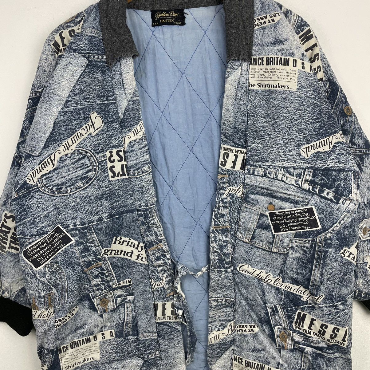 Japanese Brand Vintage Hanten Kimono Over Print Art Denim Design Size US L / EU 52-54 / 3 - 3 Thumbnail