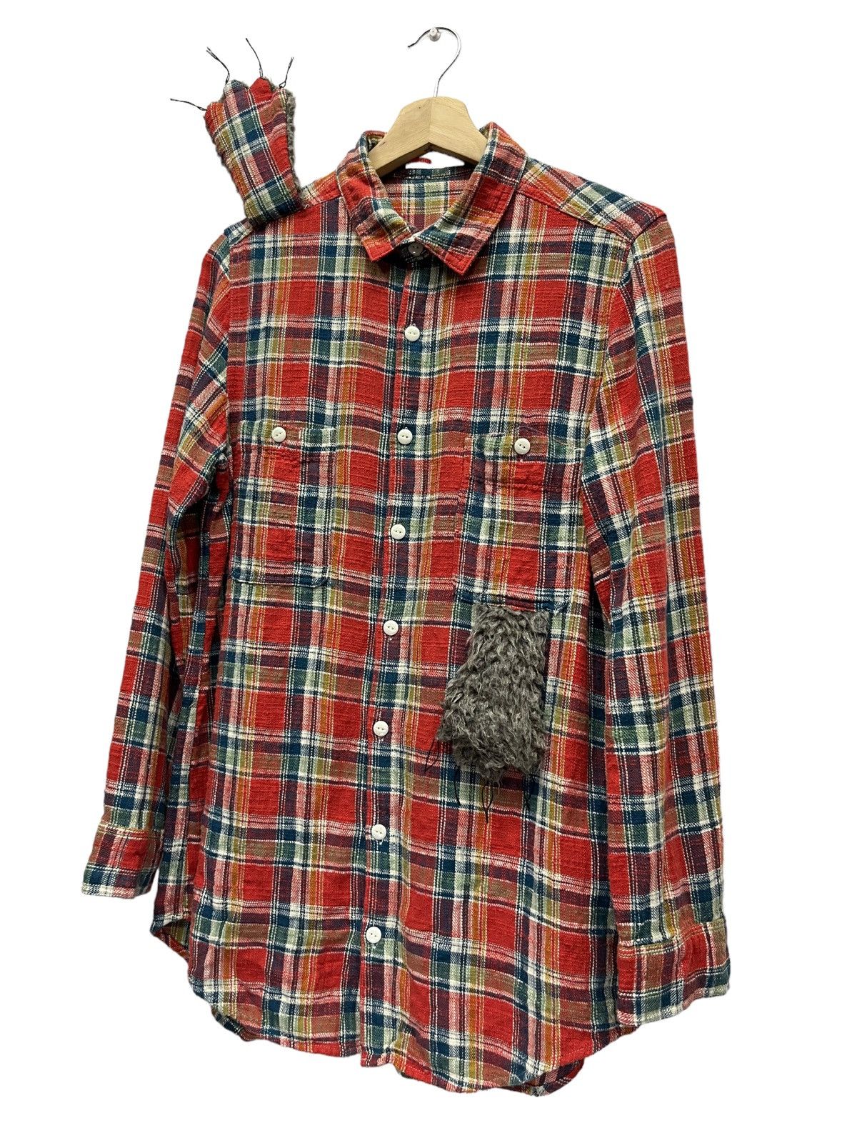 Image of Ne-Net Issey Miyake 3D Hairy Bear Hands Checked Flannel, Men's (Size Small)