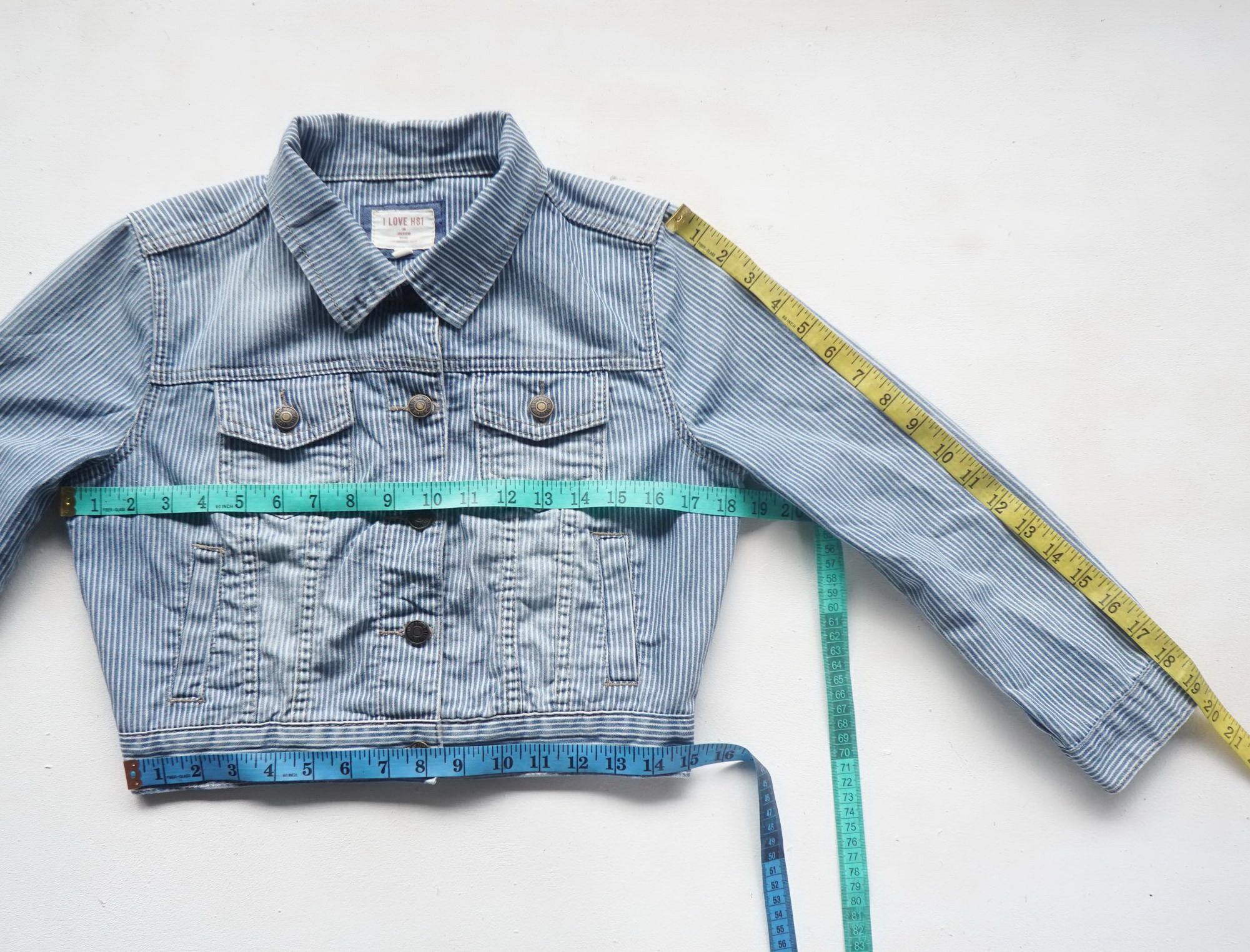 Other I LOVE H81 Hickory Striped Crop Denim Jacket Size M / US 6-8 / IT 42-44 - 10 Thumbnail