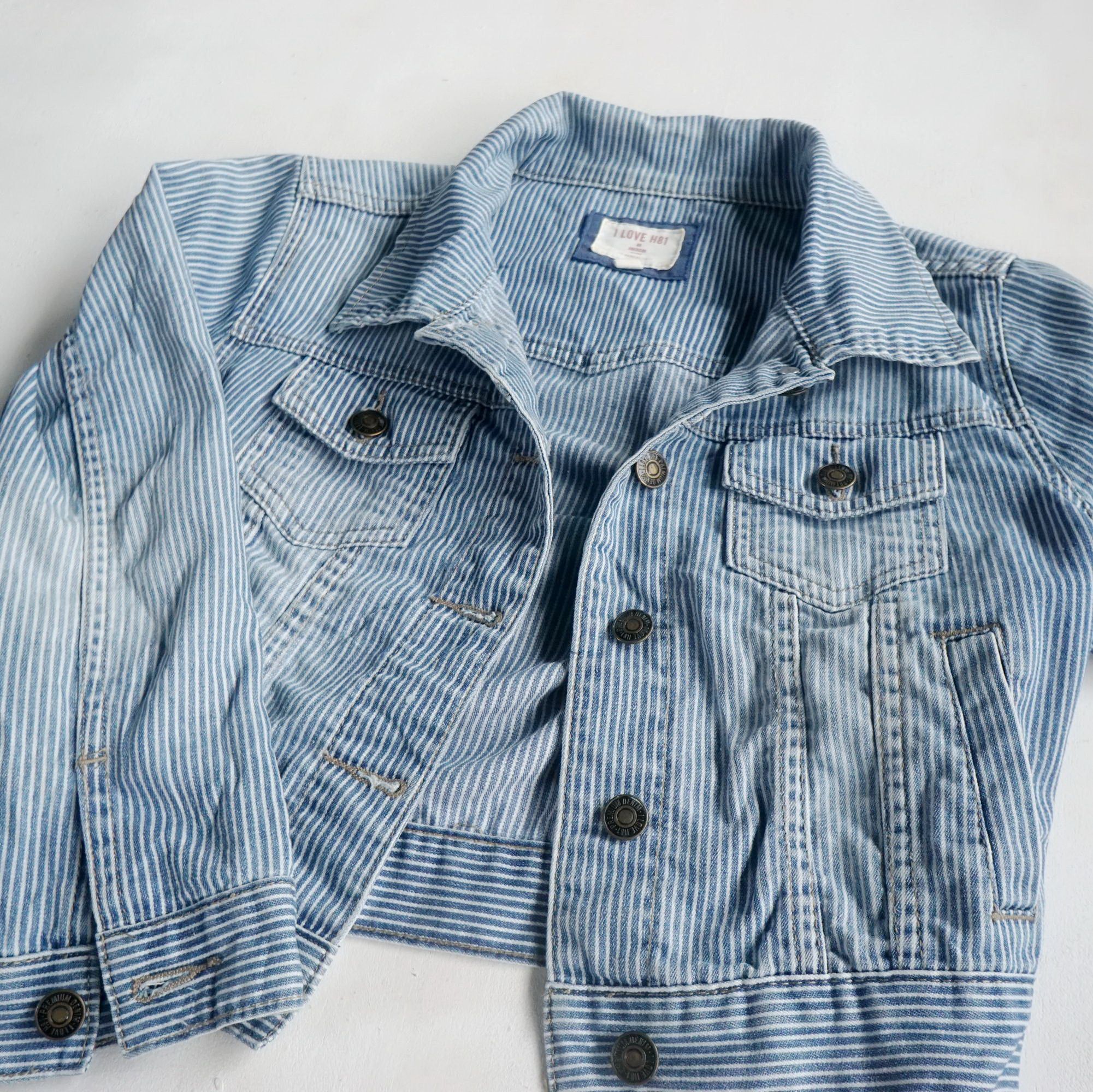 Other I LOVE H81 Hickory Striped Crop Denim Jacket Size M / US 6-8 / IT 42-44 - 5 Thumbnail