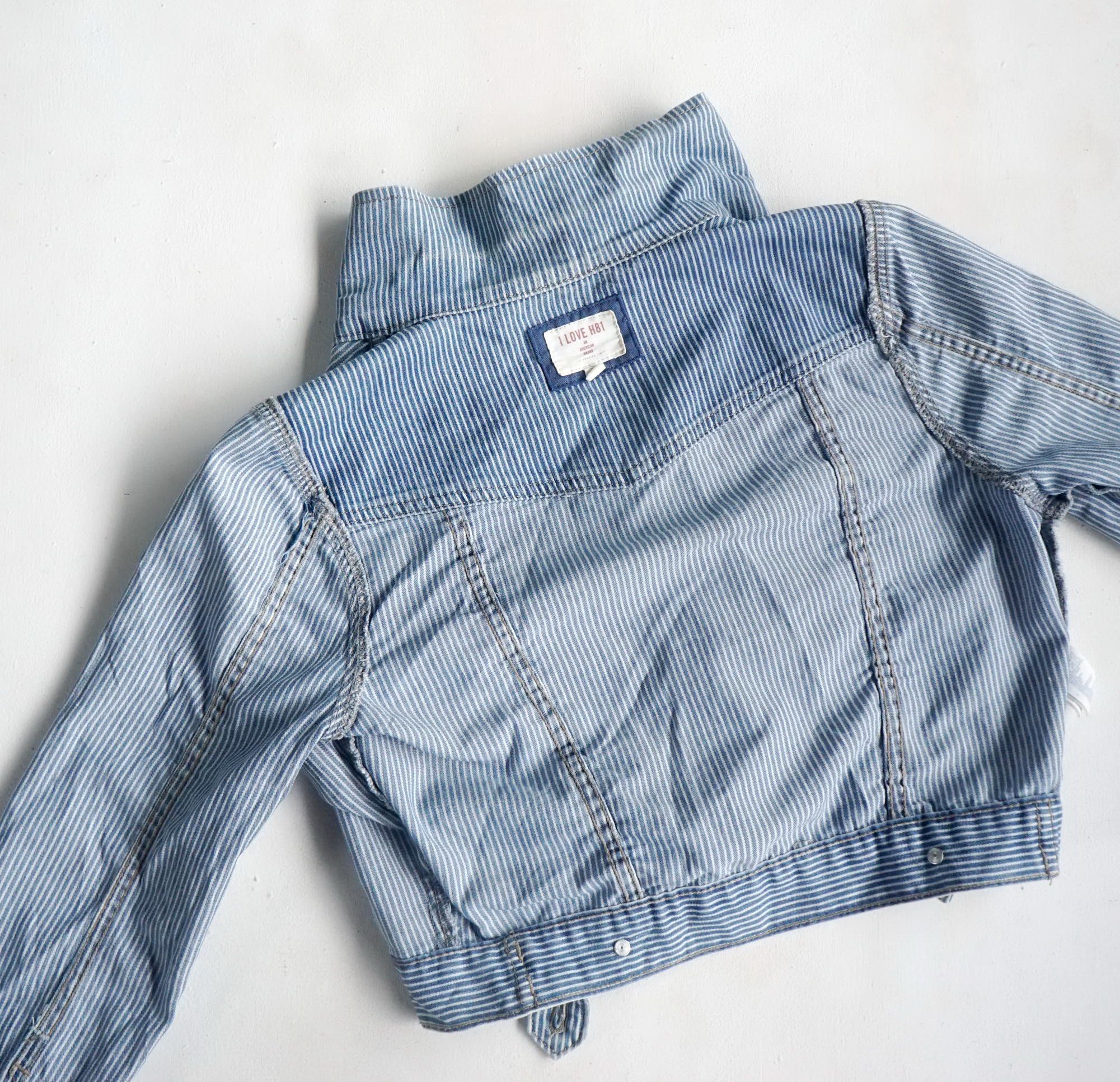 Other I LOVE H81 Hickory Striped Crop Denim Jacket Size M / US 6-8 / IT 42-44 - 7 Thumbnail