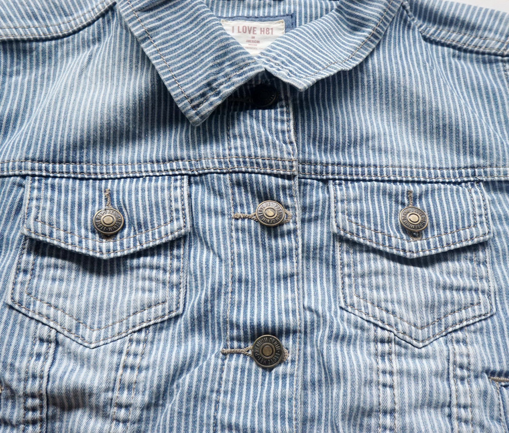 Other I LOVE H81 Hickory Striped Crop Denim Jacket Size M / US 6-8 / IT 42-44 - 4 Thumbnail