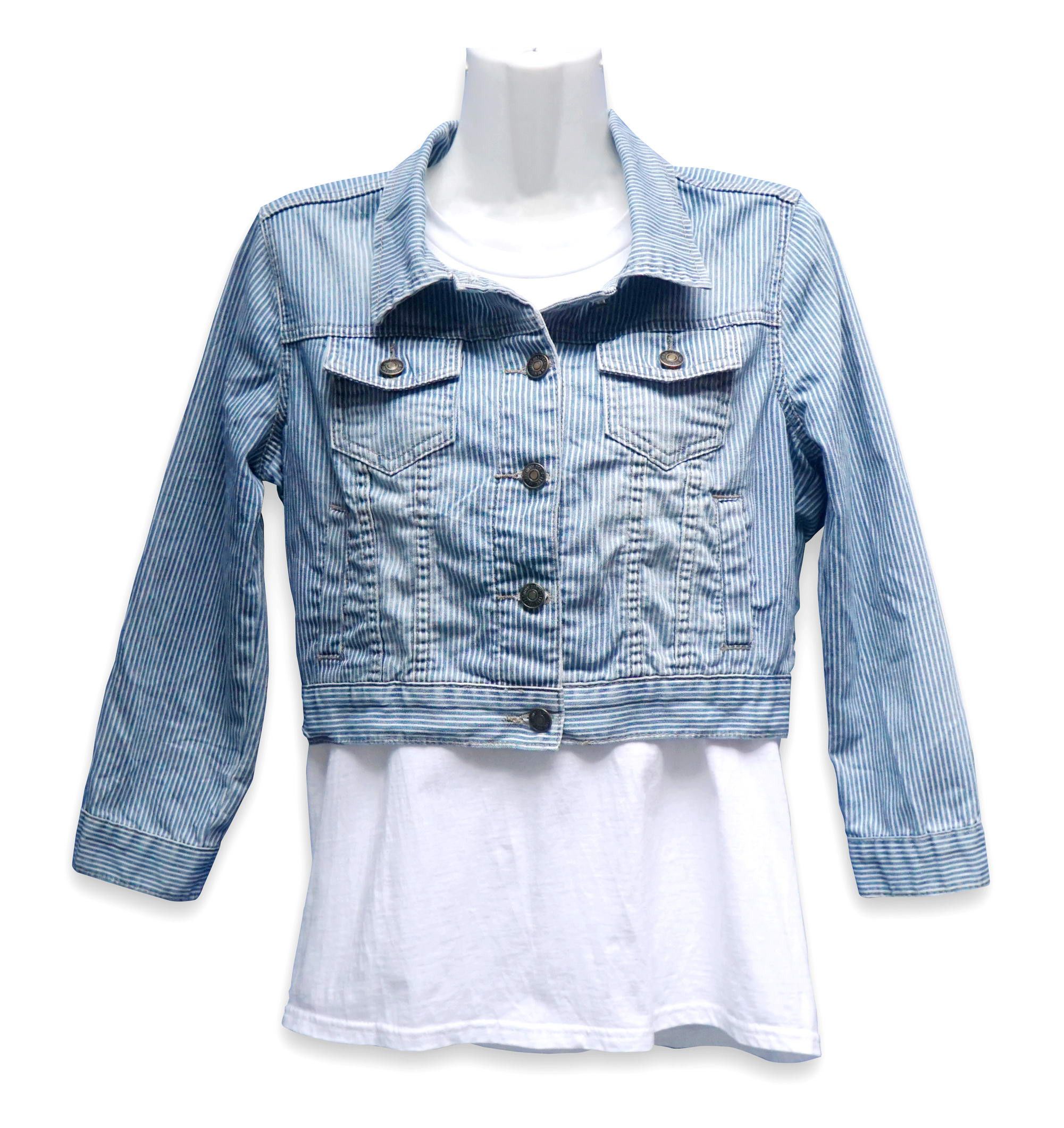 Other I LOVE H81 Hickory Striped Crop Denim Jacket Size M / US 6-8 / IT 42-44 - 3 Thumbnail
