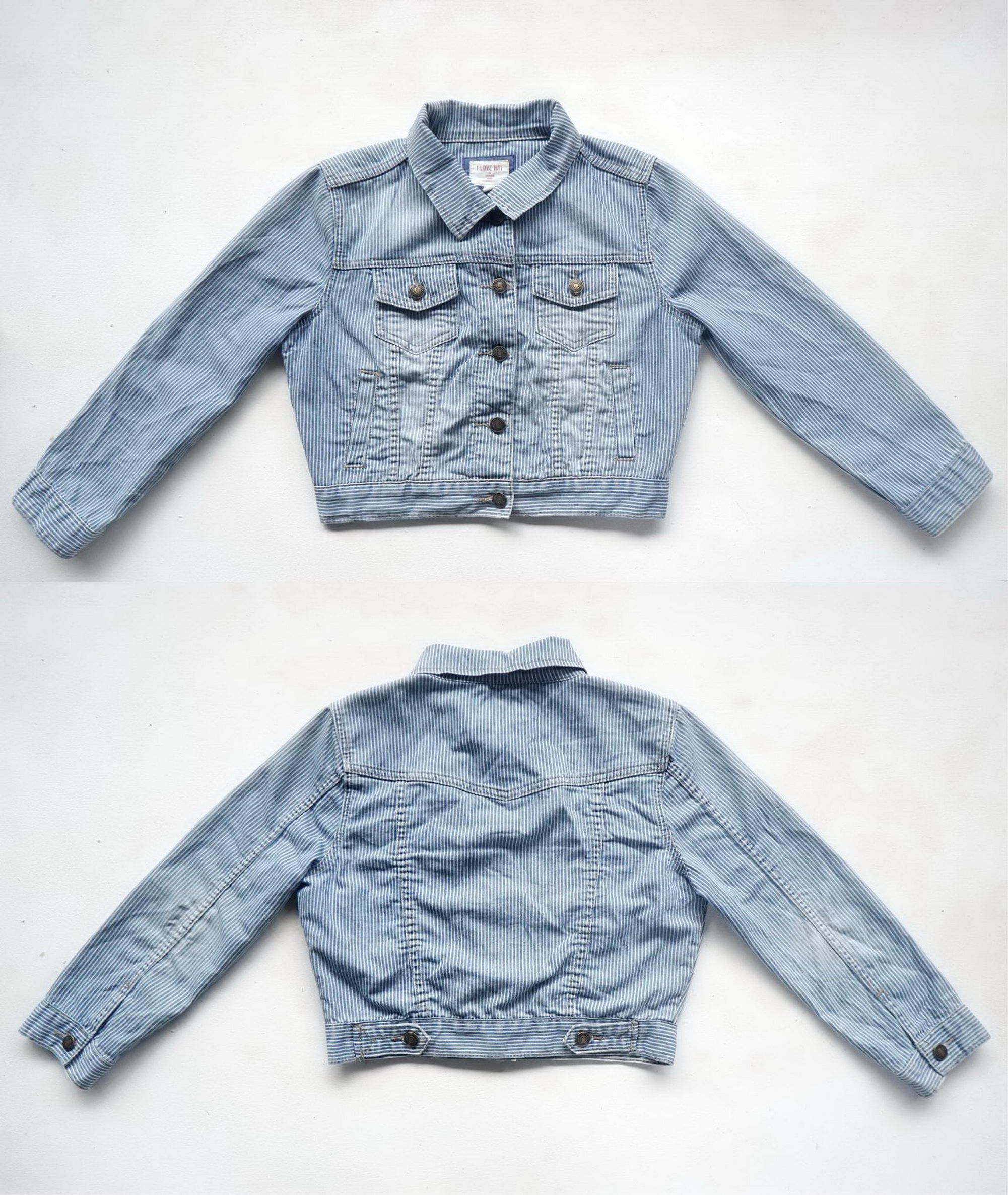 Other I LOVE H81 Hickory Striped Crop Denim Jacket Size M / US 6-8 / IT 42-44 - 2 Thumbnail