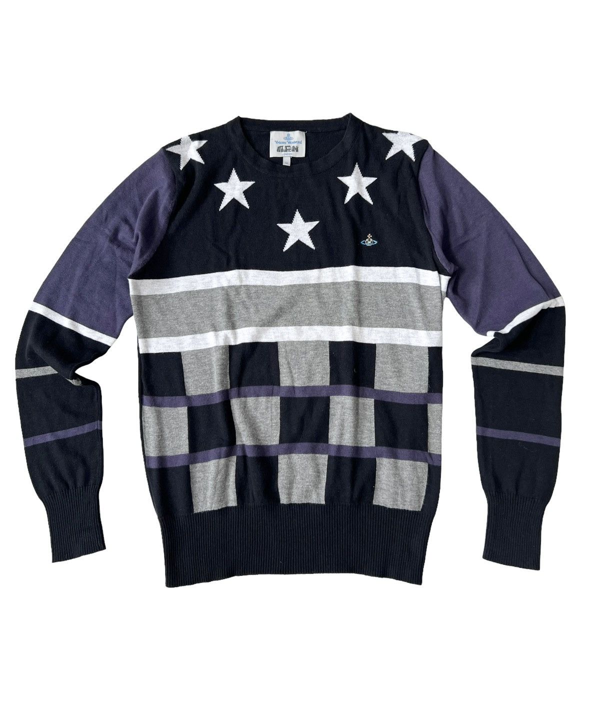 image of Vivienne Westwood Star Orb Logo Knit Sweater in Black Purple White Gray, Men's (Size Medium)