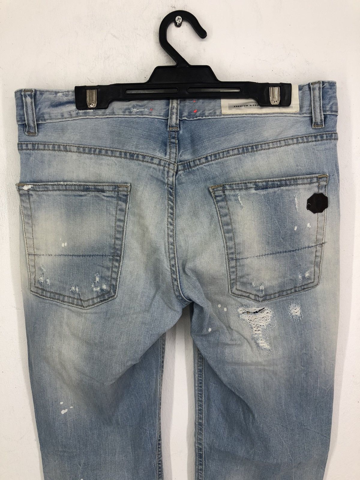 Japanese Brand PMDS Paint Splatter Ripped Skinny Faded Blue Jeans Size US 30 / EU 46 - 13 Thumbnail