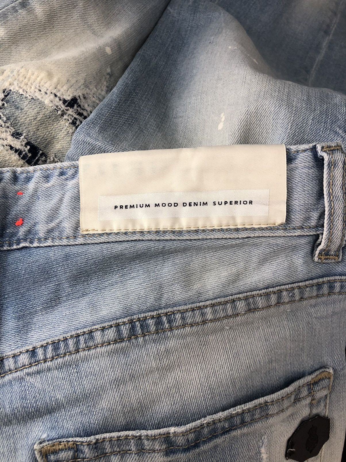 Japanese Brand PMDS Paint Splatter Ripped Skinny Faded Blue Jeans Size US 30 / EU 46 - 16 Thumbnail