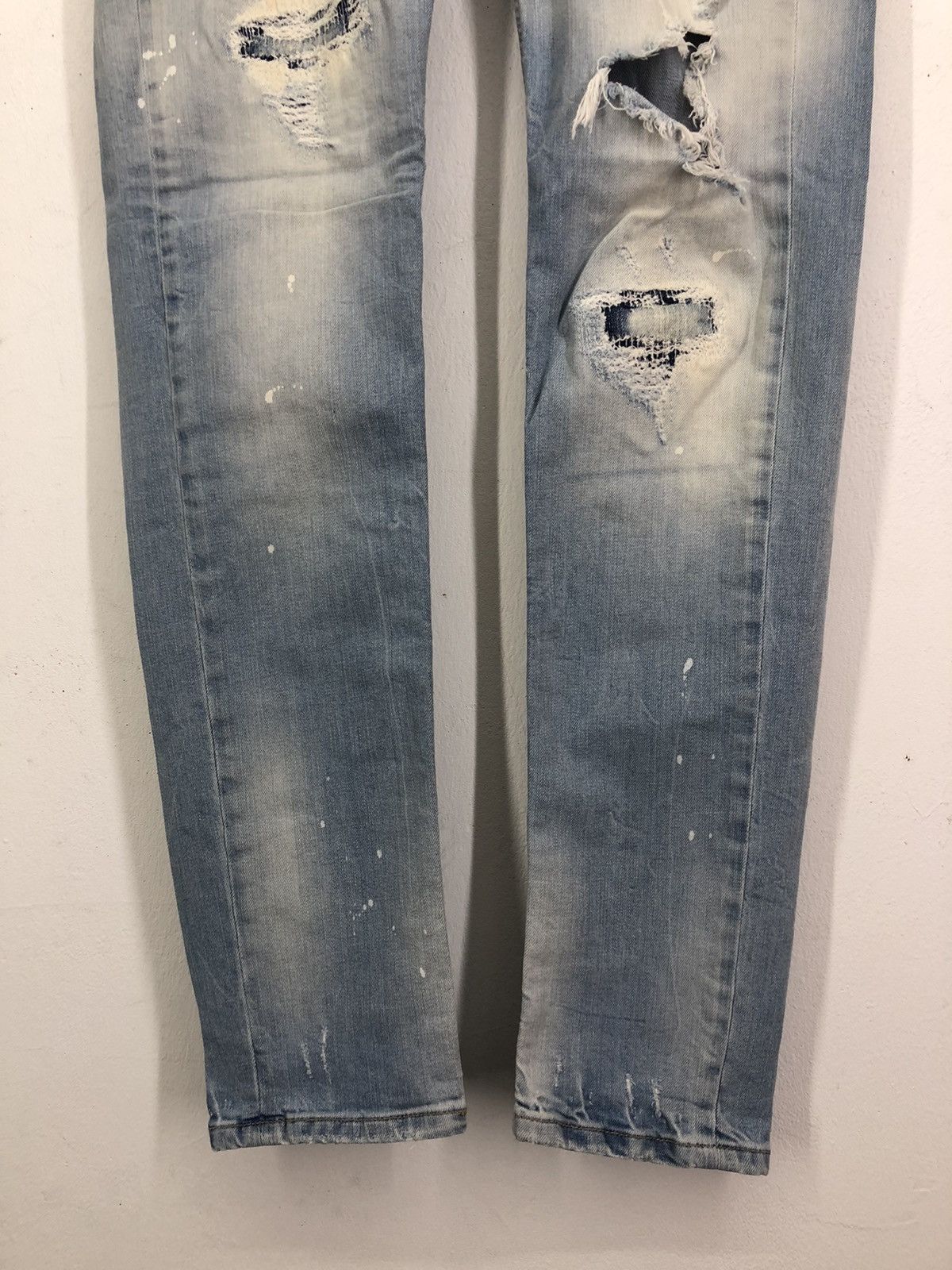 Japanese Brand PMDS Paint Splatter Ripped Skinny Faded Blue Jeans Size US 30 / EU 46 - 11 Thumbnail