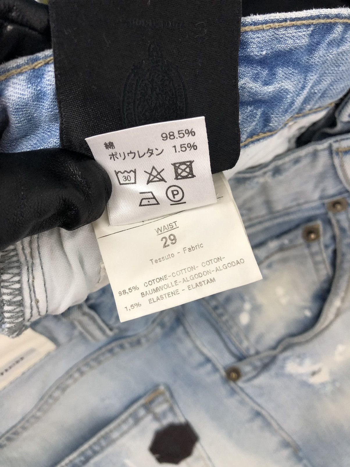 Japanese Brand PMDS Paint Splatter Ripped Skinny Faded Blue Jeans Size US 30 / EU 46 - 20 Thumbnail