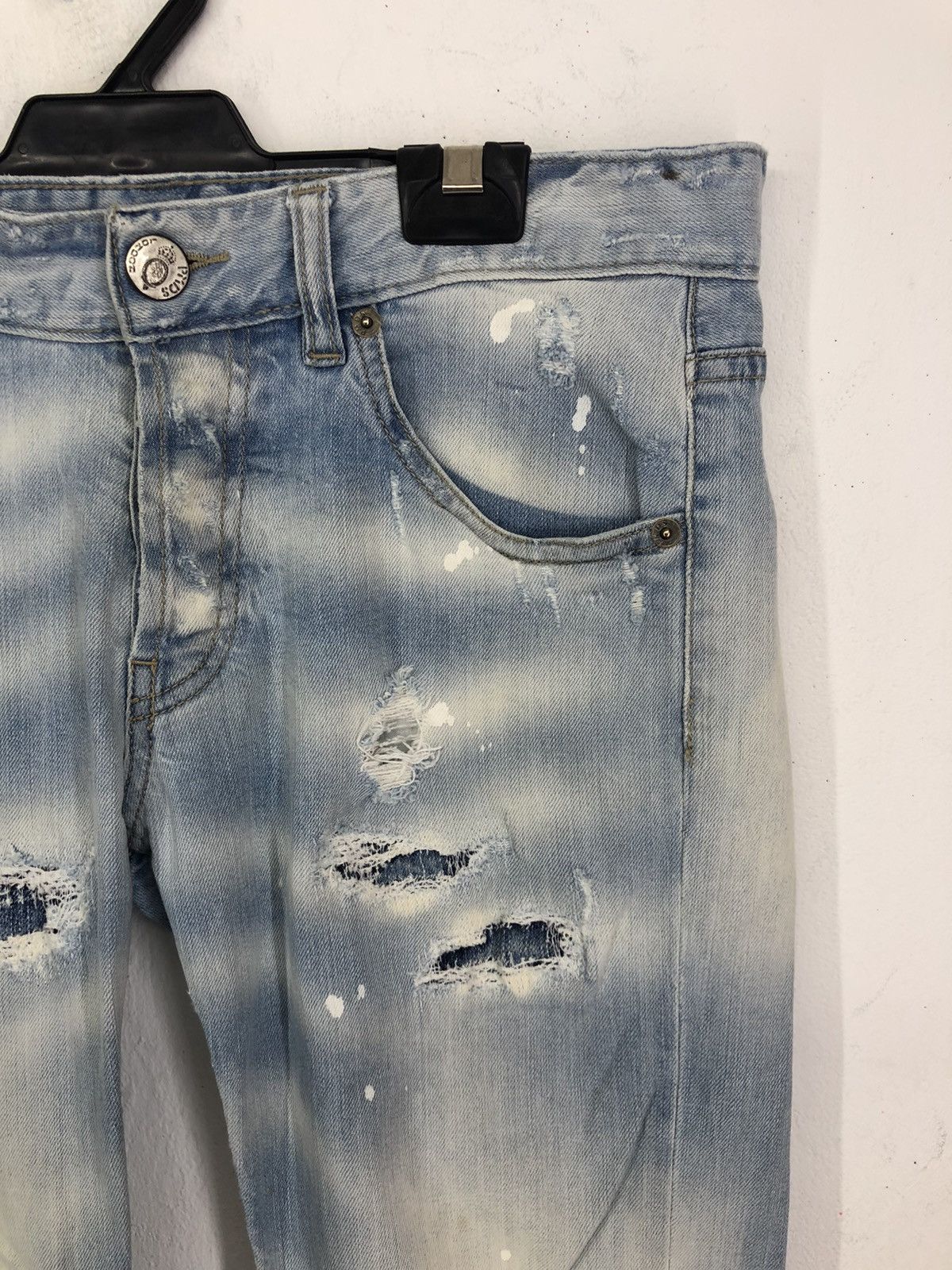 Japanese Brand PMDS Paint Splatter Ripped Skinny Faded Blue Jeans Size US 30 / EU 46 - 6 Thumbnail