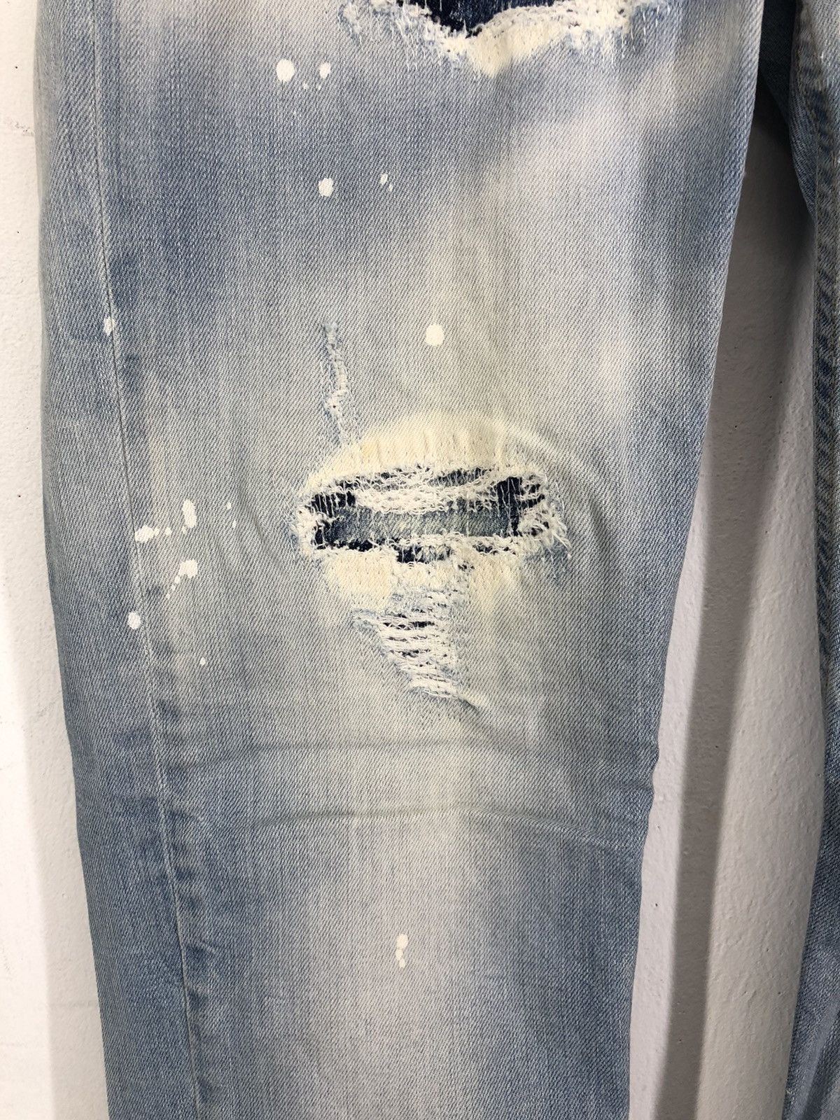 Japanese Brand PMDS Paint Splatter Ripped Skinny Faded Blue Jeans Size US 30 / EU 46 - 8 Thumbnail