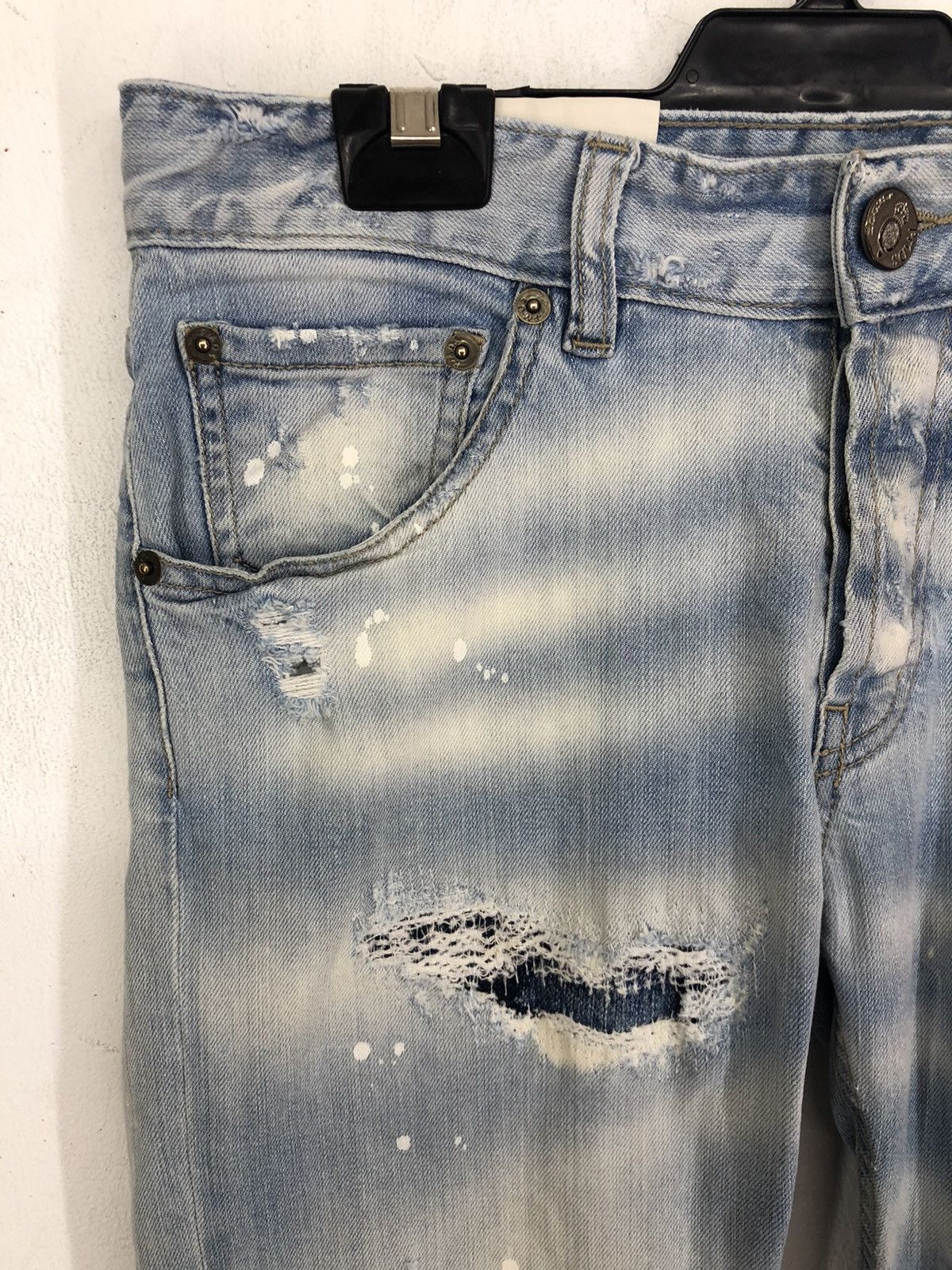 Japanese Brand PMDS Paint Splatter Ripped Skinny Faded Blue Jeans Size US 30 / EU 46 - 5 Thumbnail