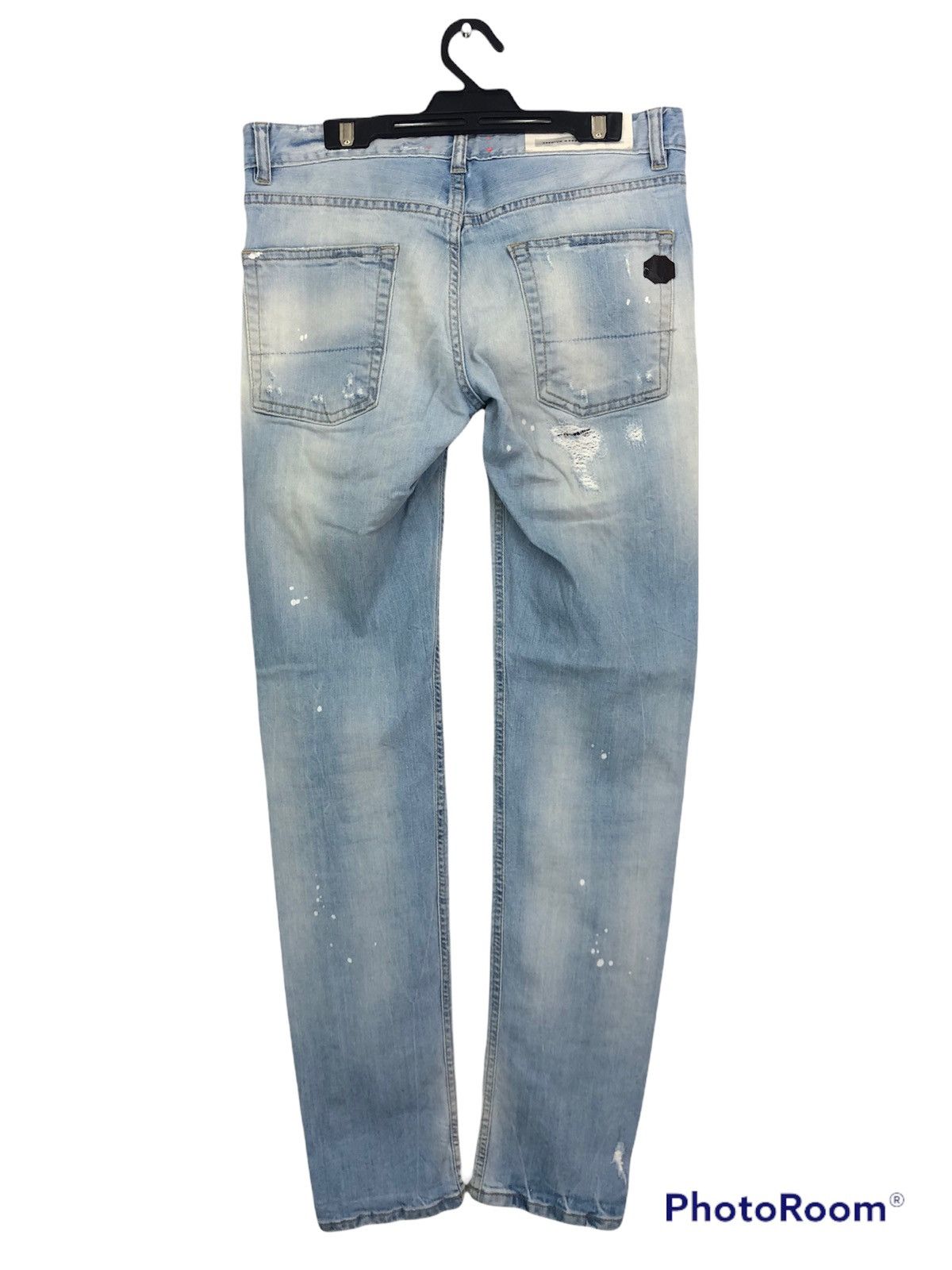 Japanese Brand PMDS Paint Splatter Ripped Skinny Faded Blue Jeans Size US 30 / EU 46 - 2 Thumbnail