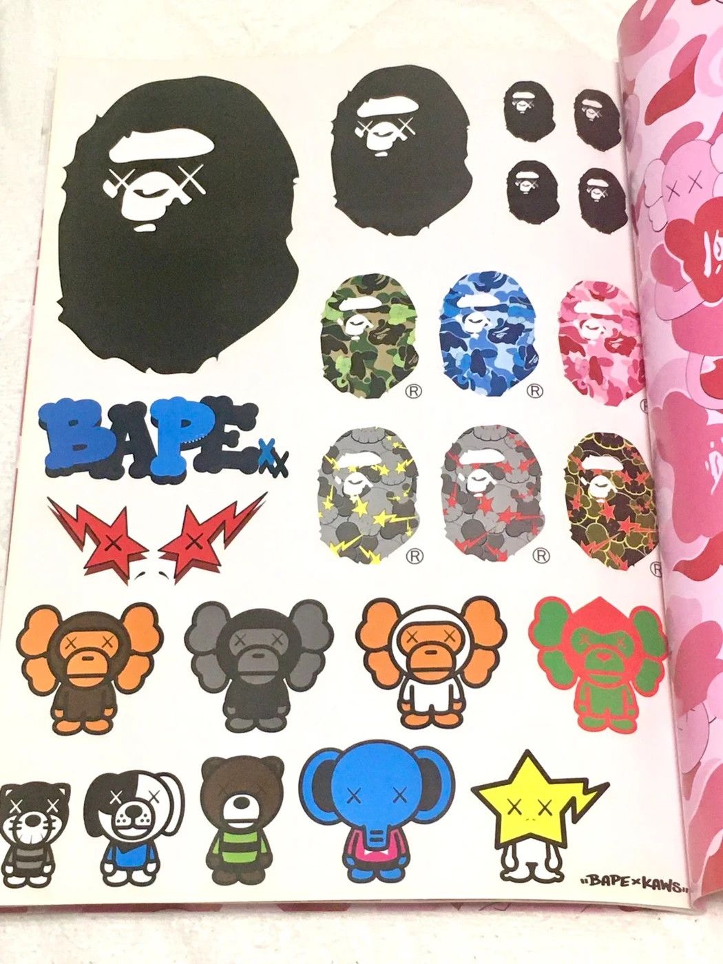 Bape KAWS Bape Logo Sticker Sheet Magazine + Blanket | Grailed