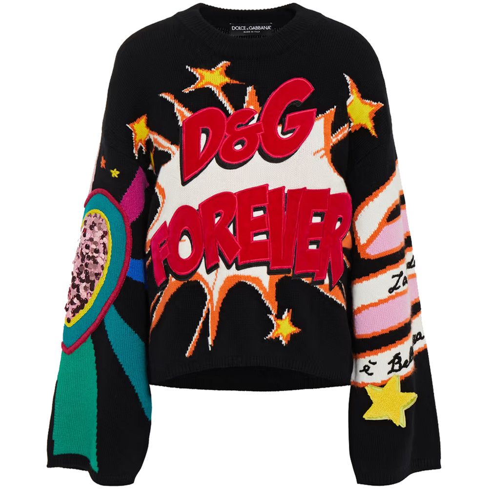 image of Dolce Gabbana Cashmere Jumper Oversized D&g Forever Logo in Black, Women's (Size Medium)
