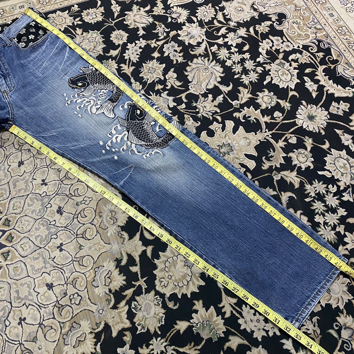 Karakuri Tamashii Japanese Traditional Denim Embroidery Fish Koi Jeans Size US 30 / EU 46 - 19 Thumbnail