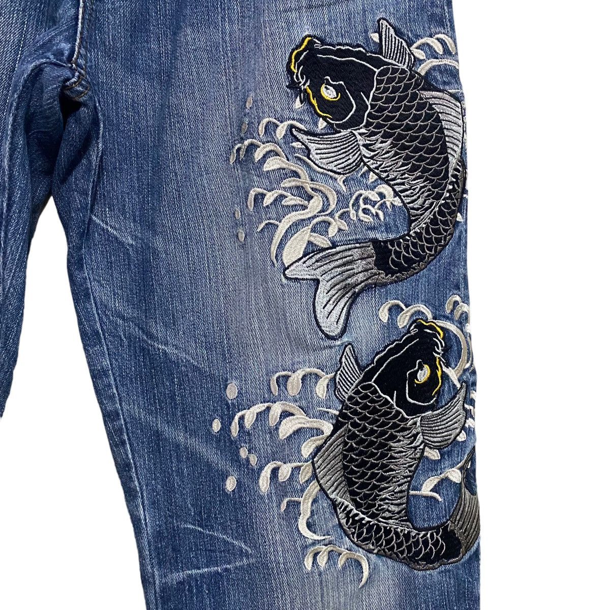 Karakuri Tamashii Japanese Traditional Denim Embroidery Fish Koi Jeans Size US 30 / EU 46 - 7 Thumbnail
