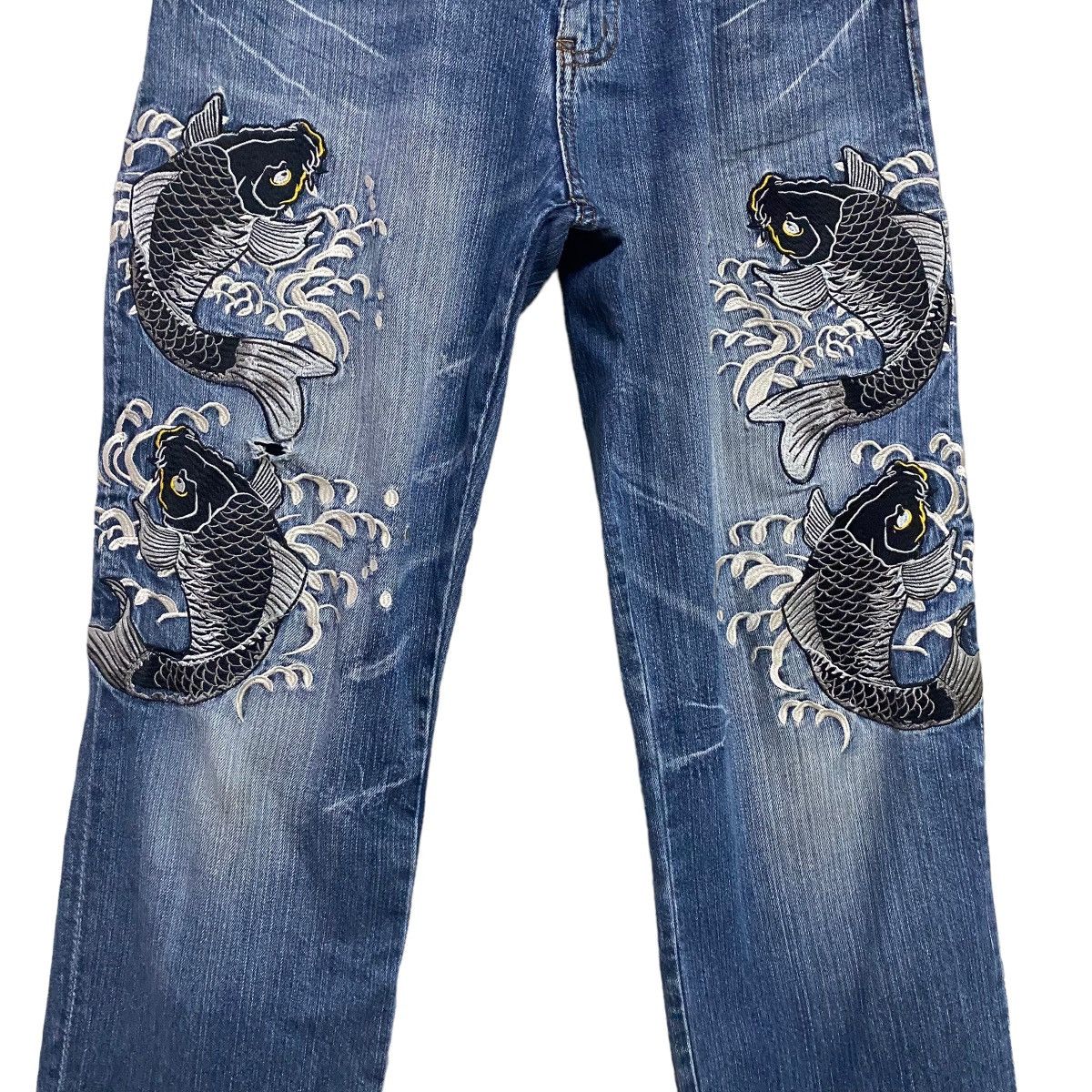 Karakuri Tamashii Japanese Traditional Denim Embroidery Fish Koi Jeans Size US 30 / EU 46 - 6 Thumbnail