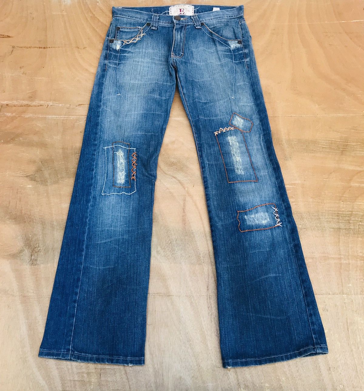 Japanese Brand Flare💥E-Division distressed denim waist 31 inch men Size US 30 / EU 46 - 3 Thumbnail