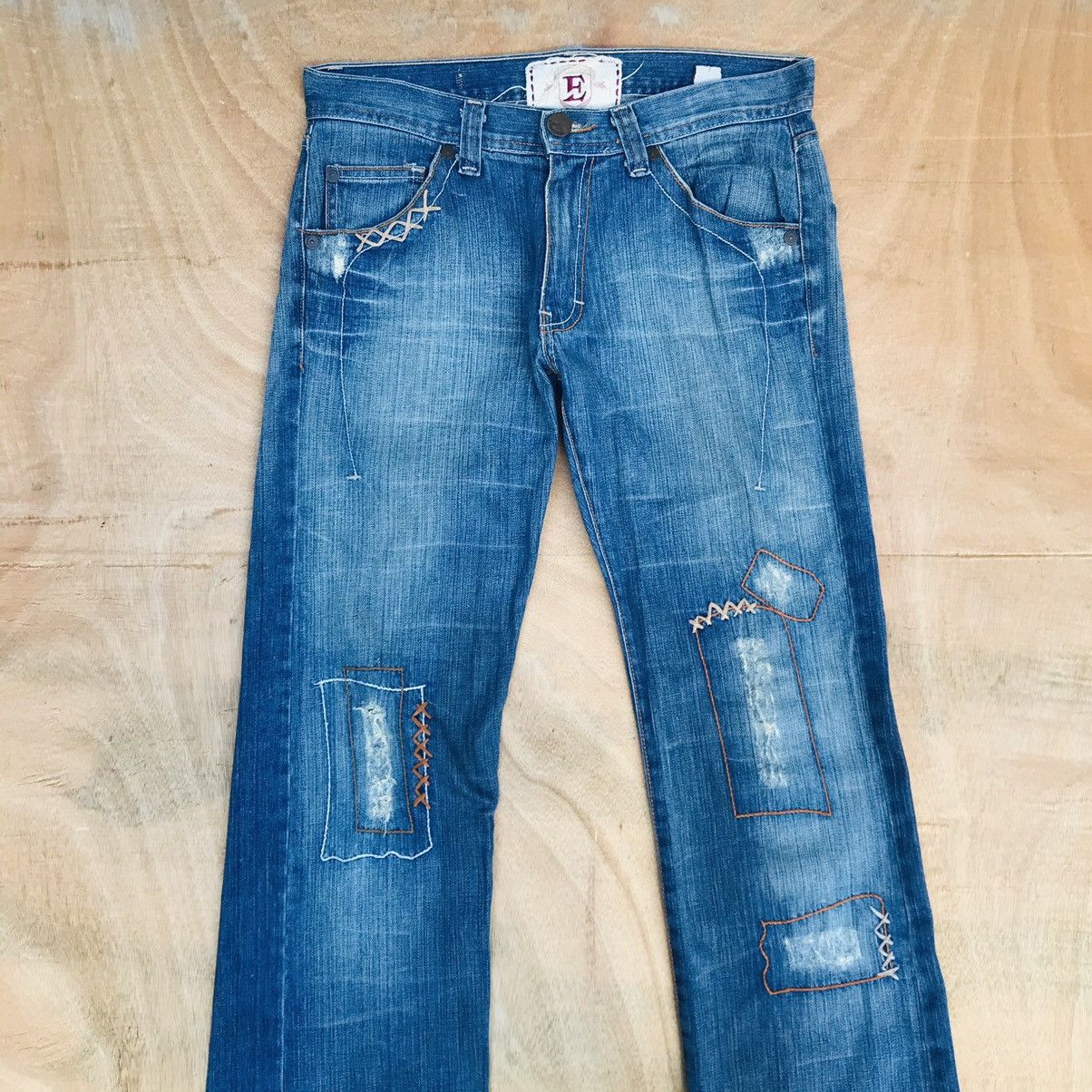 Japanese Brand Flare💥E-Division distressed denim waist 31 inch men Size US 30 / EU 46 - 4 Thumbnail