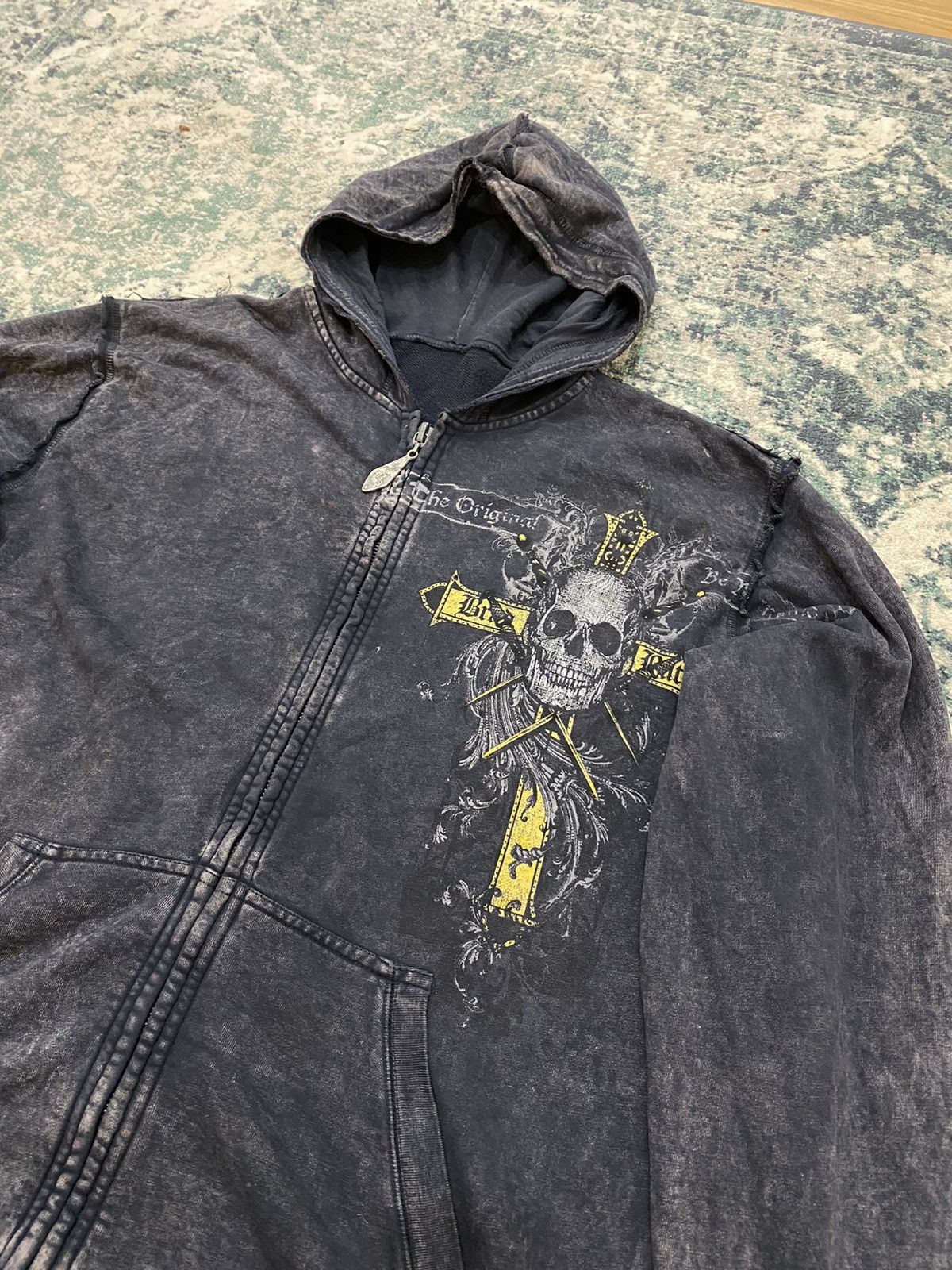 Affliction Brad Butter Skull Cross Cyber Y2K Style Zipper Hoodie Size US XL / EU 56 / 4 - 4 Thumbnail