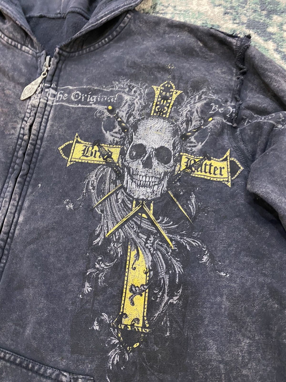 Affliction Brad Butter Skull Cross Cyber Y2K Style Zipper Hoodie Size US XL / EU 56 / 4 - 6 Thumbnail