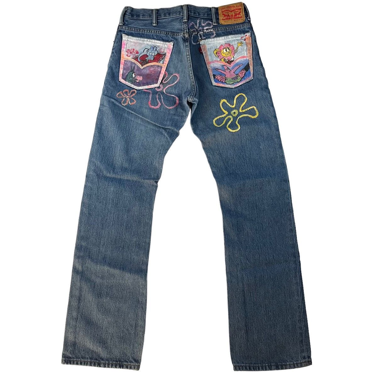 Japanese Brand × Vintage SpongeBob SquarePants Cartoon Painted Levi 517 Denim Jeans Size US 34 / EU 50 - 1 Thumbnail