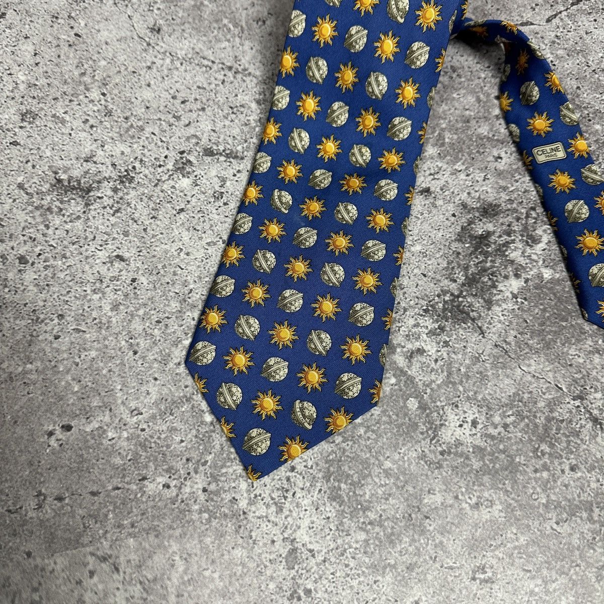 Celine Vintage 90s Celine 100% Silk Neck Tie Moon & Sun Monogram Size ONE SIZE - 2 Thumbnail