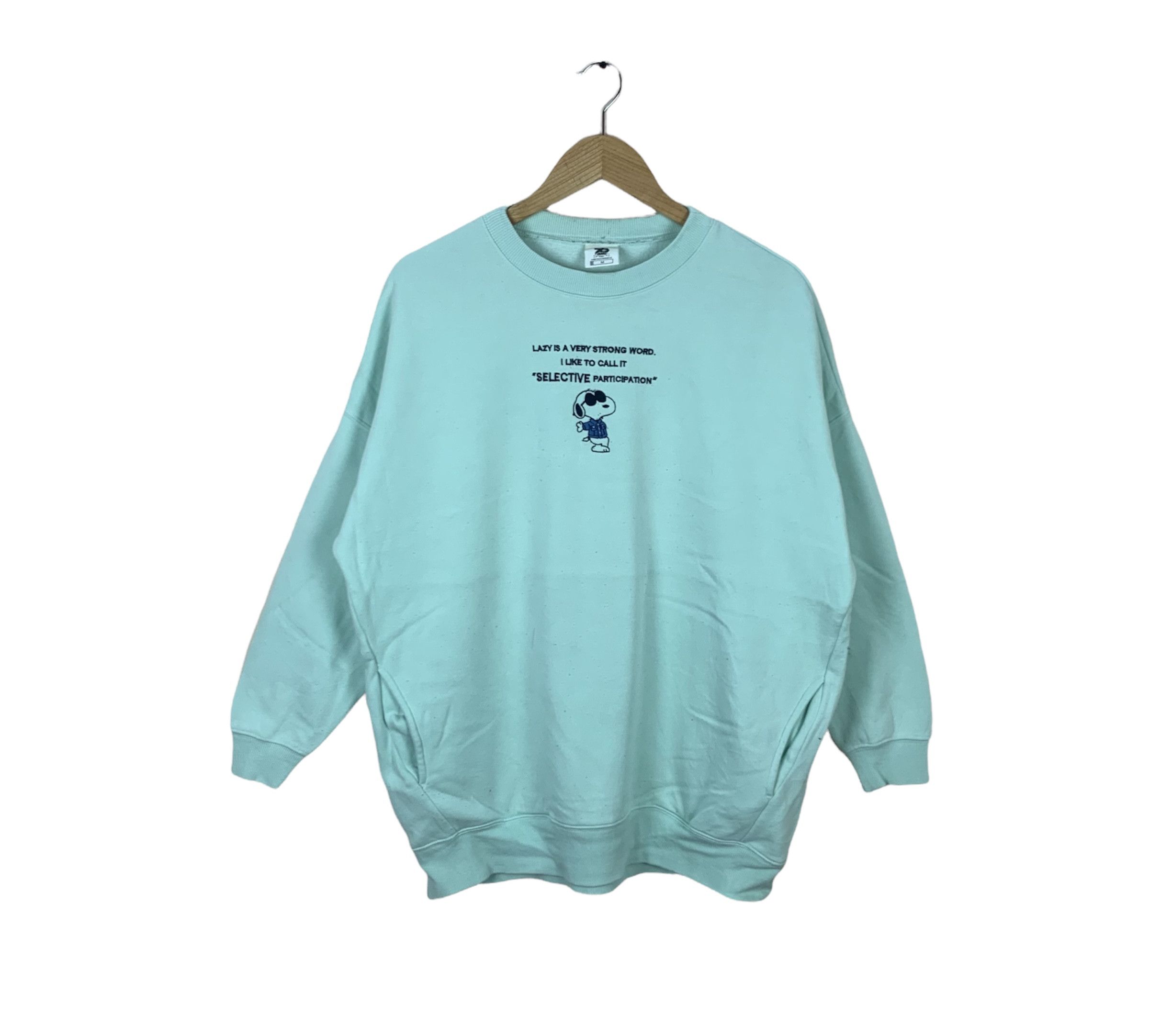 image of Vintage Peanuts Sweatshirt Lazy Is A Very Strong Word, Men's (Size Medium)